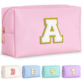YOOLIFE Initial Makeup Bag, Birthday Gifts for 4 5 6 7 8 9 10 11 12 Year Old Teen Girls, Personalized Preppy Cosmetic Bags Toiletry Bag (Pink A)