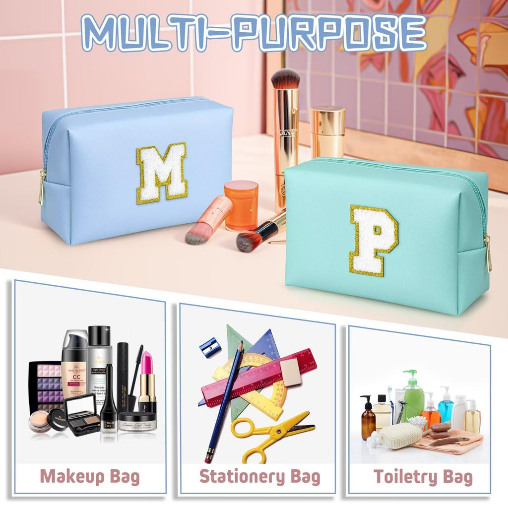 YOOLIFE Initial Makeup Bag, Birthday Gifts for 4 5 6 7 8 9 10 11 12 Year Old Teen Girls, Personalized Preppy Cosmetic Bags Toiletry Bag (Pink A)