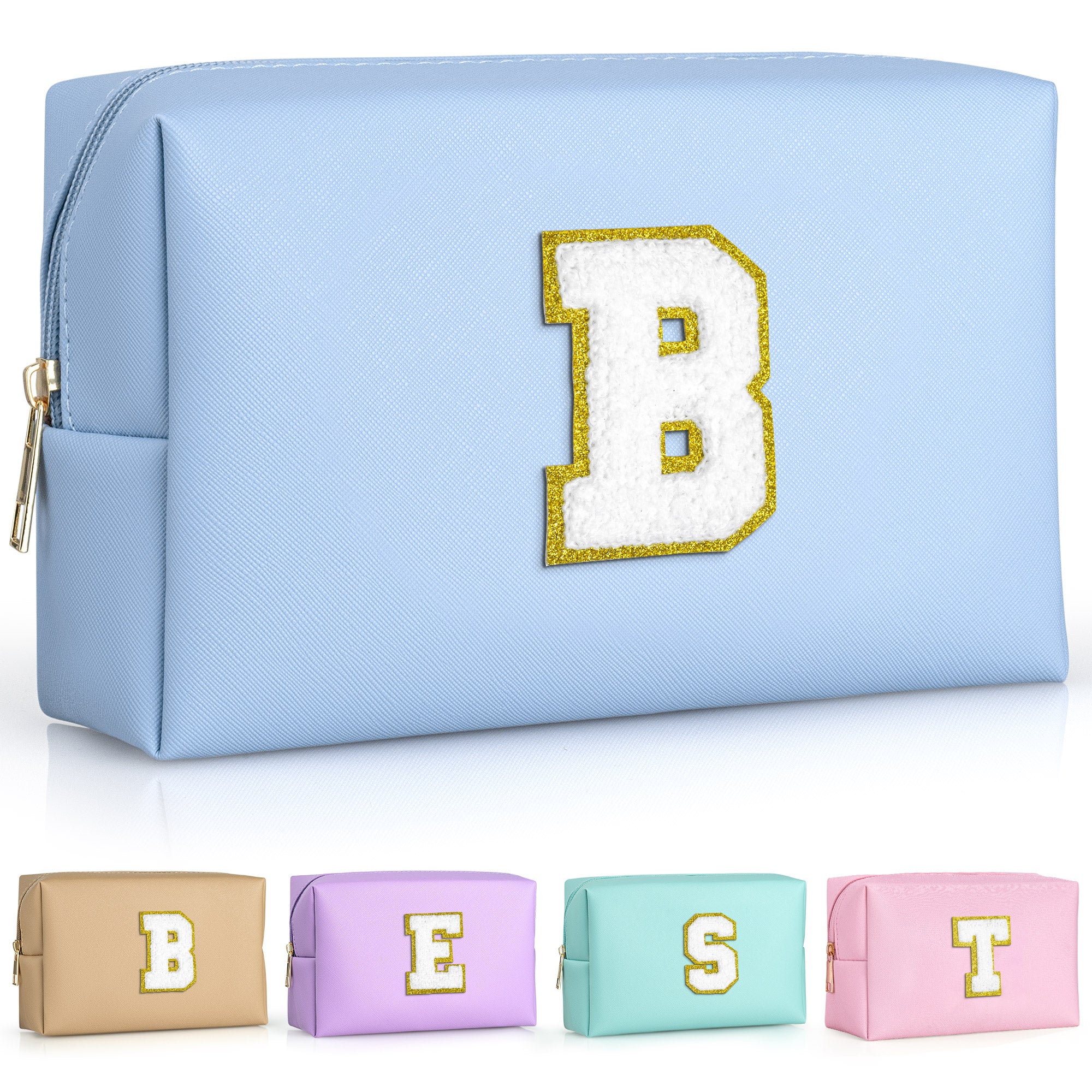 YOOLIFE Initial Makeup Bag, Birthday Gifts for 4 5 6 7 8 9 10 11 12 Year Old Teen Girls, Personalized Preppy Cosmetic Bags Toiletry Bag (Pink A)