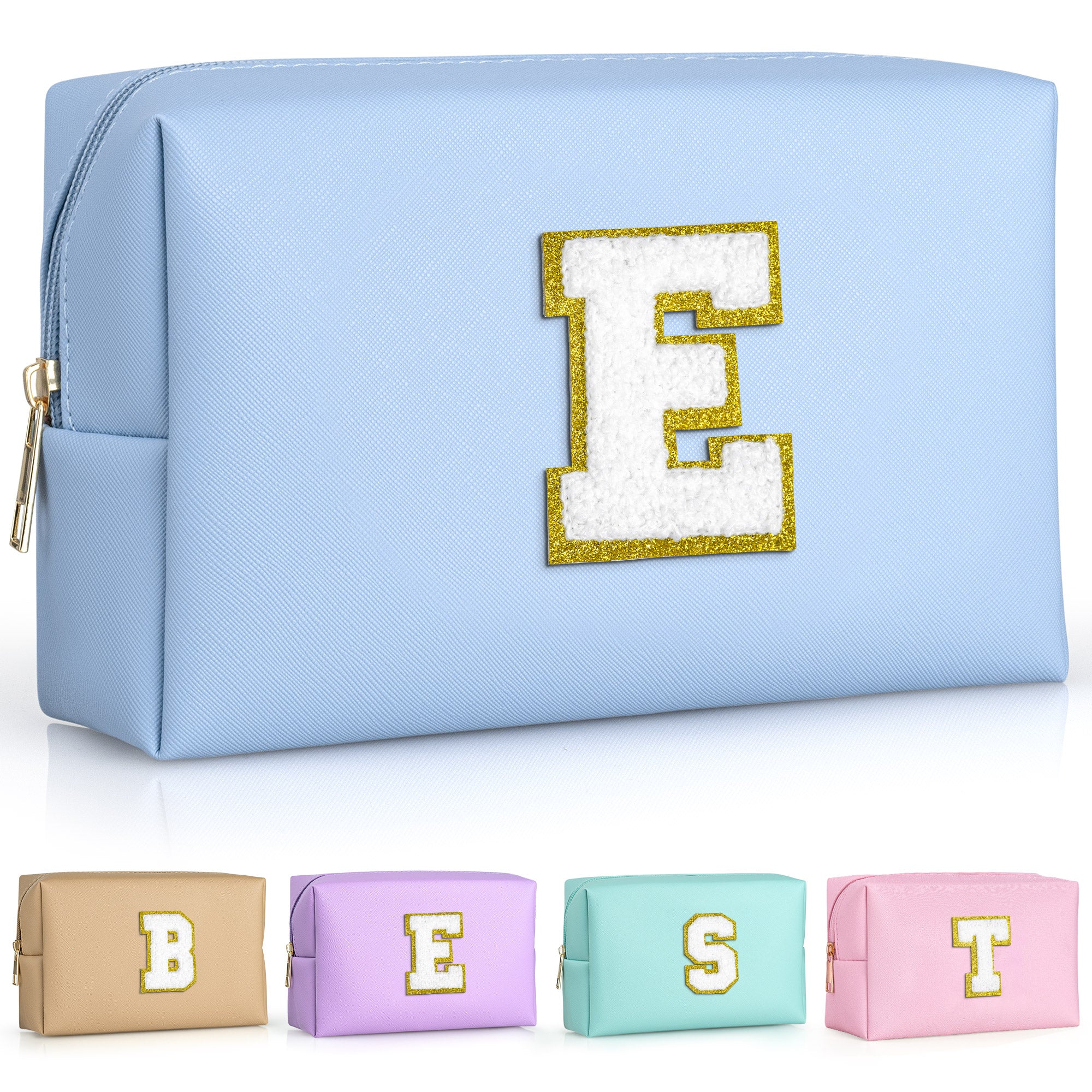 YOOLIFE Initial Makeup Bag, Birthday Gifts for 4 5 6 7 8 9 10 11 12 Year Old Teen Girls, Personalized Preppy Cosmetic Bags Toiletry Bag (Pink A)