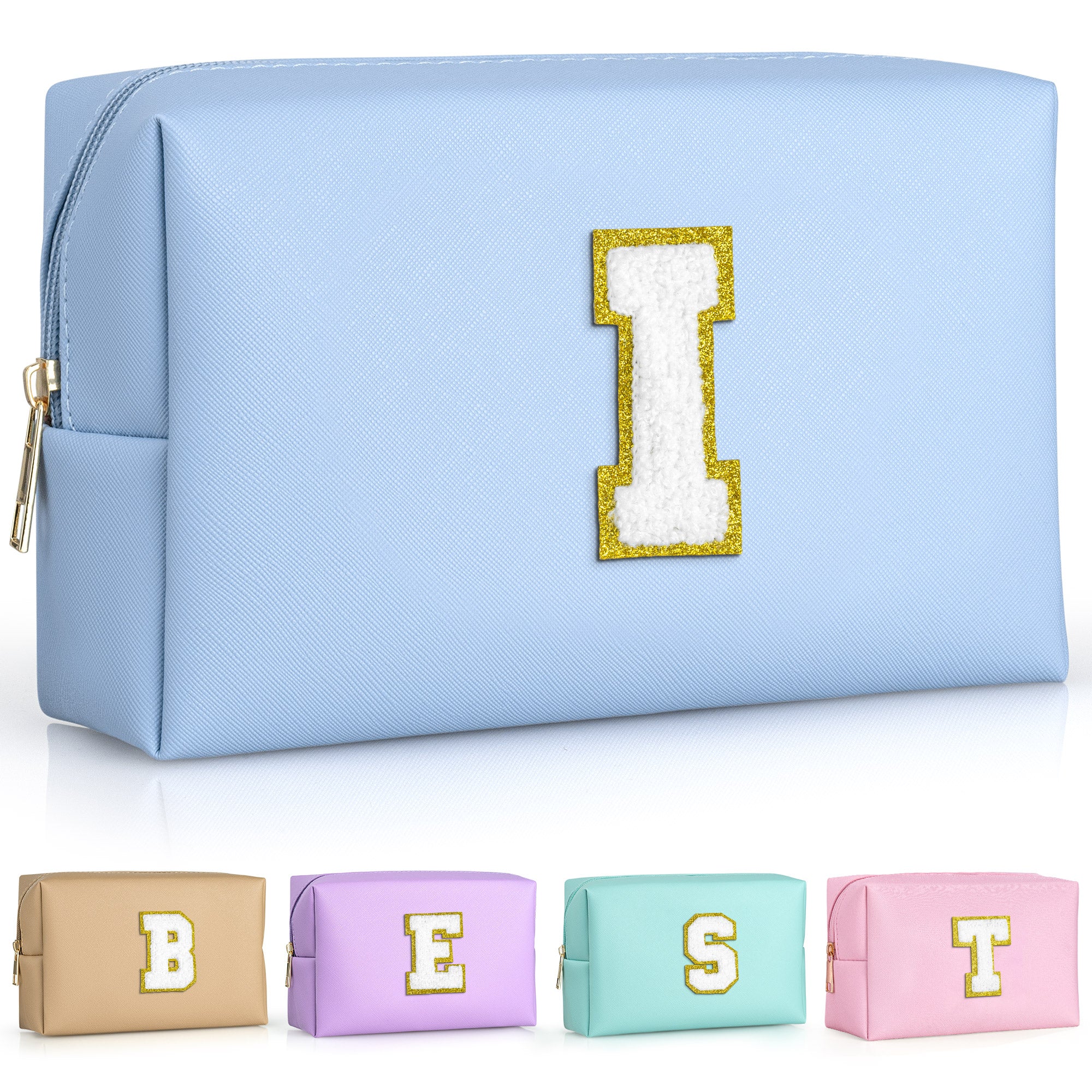 YOOLIFE Initial Makeup Bag, Birthday Gifts for 4 5 6 7 8 9 10 11 12 Year Old Teen Girls, Personalized Preppy Cosmetic Bags Toiletry Bag (Pink A)