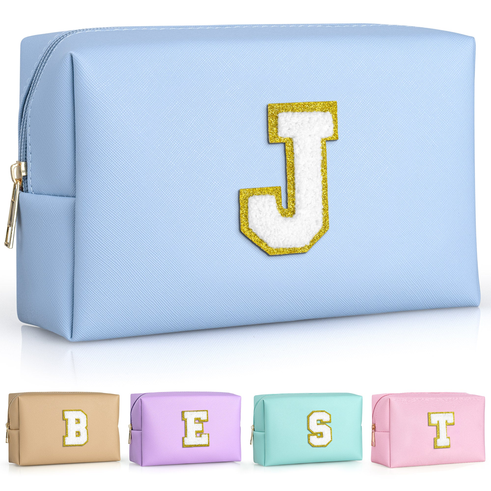 YOOLIFE Initial Makeup Bag, Birthday Gifts for 4 5 6 7 8 9 10 11 12 Year Old Teen Girls, Personalized Preppy Cosmetic Bags Toiletry Bag (Pink A)