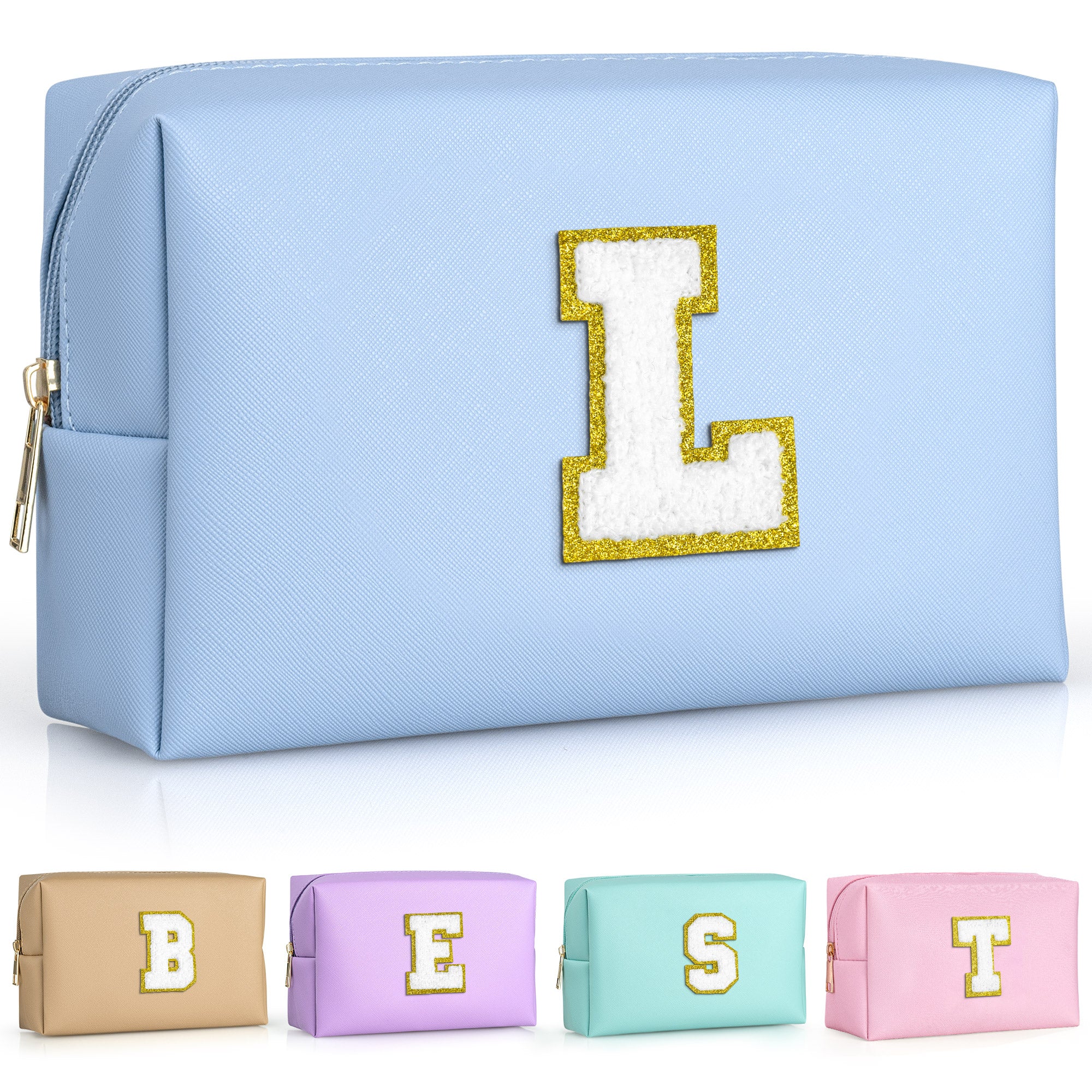 YOOLIFE Initial Makeup Bag, Birthday Gifts for 4 5 6 7 8 9 10 11 12 Year Old Teen Girls, Personalized Preppy Cosmetic Bags Toiletry Bag (Pink A)