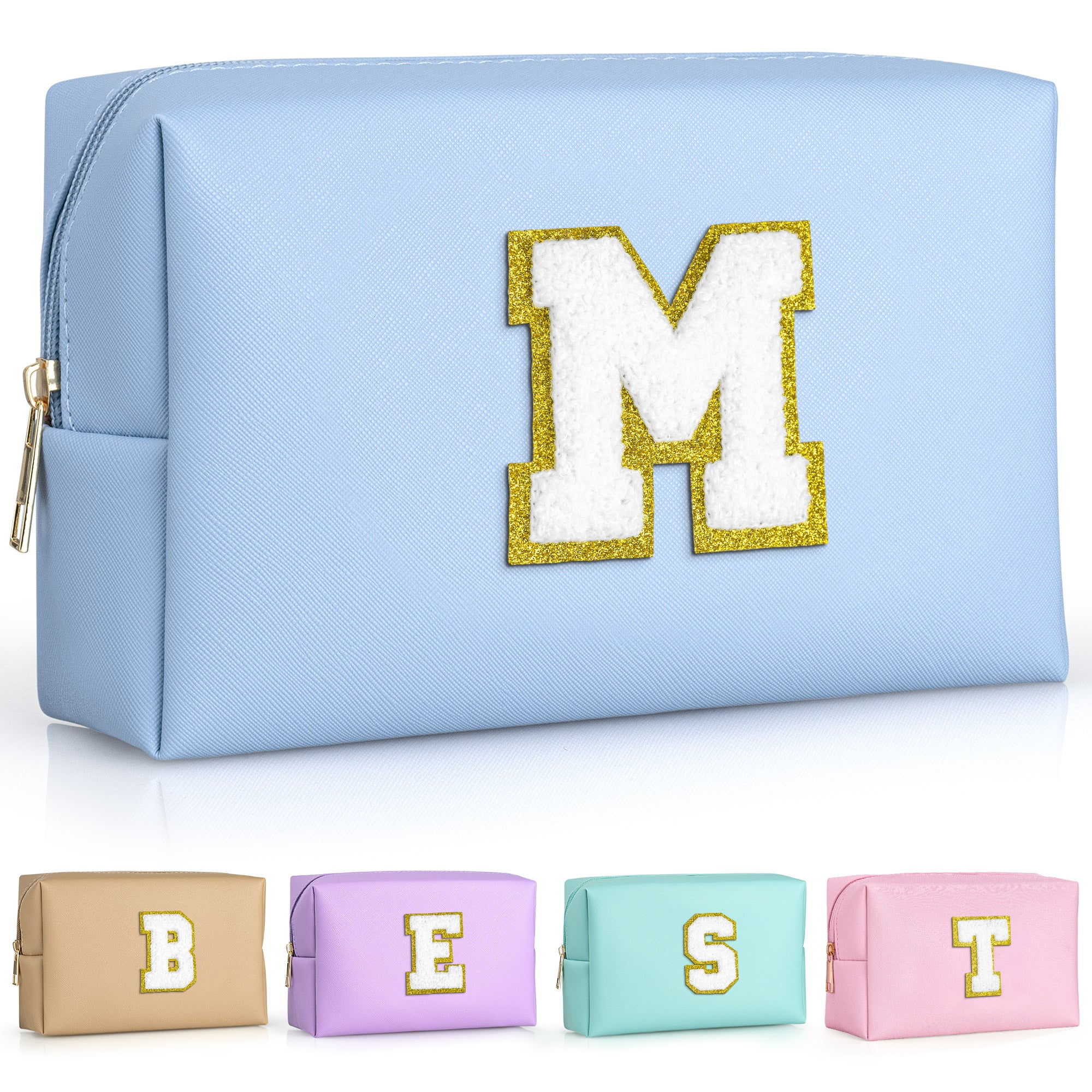 YOOLIFE Initial Makeup Bag, Birthday Gifts for 4 5 6 7 8 9 10 11 12 Year Old Teen Girls, Personalized Preppy Cosmetic Bags Toiletry Bag (Pink A)