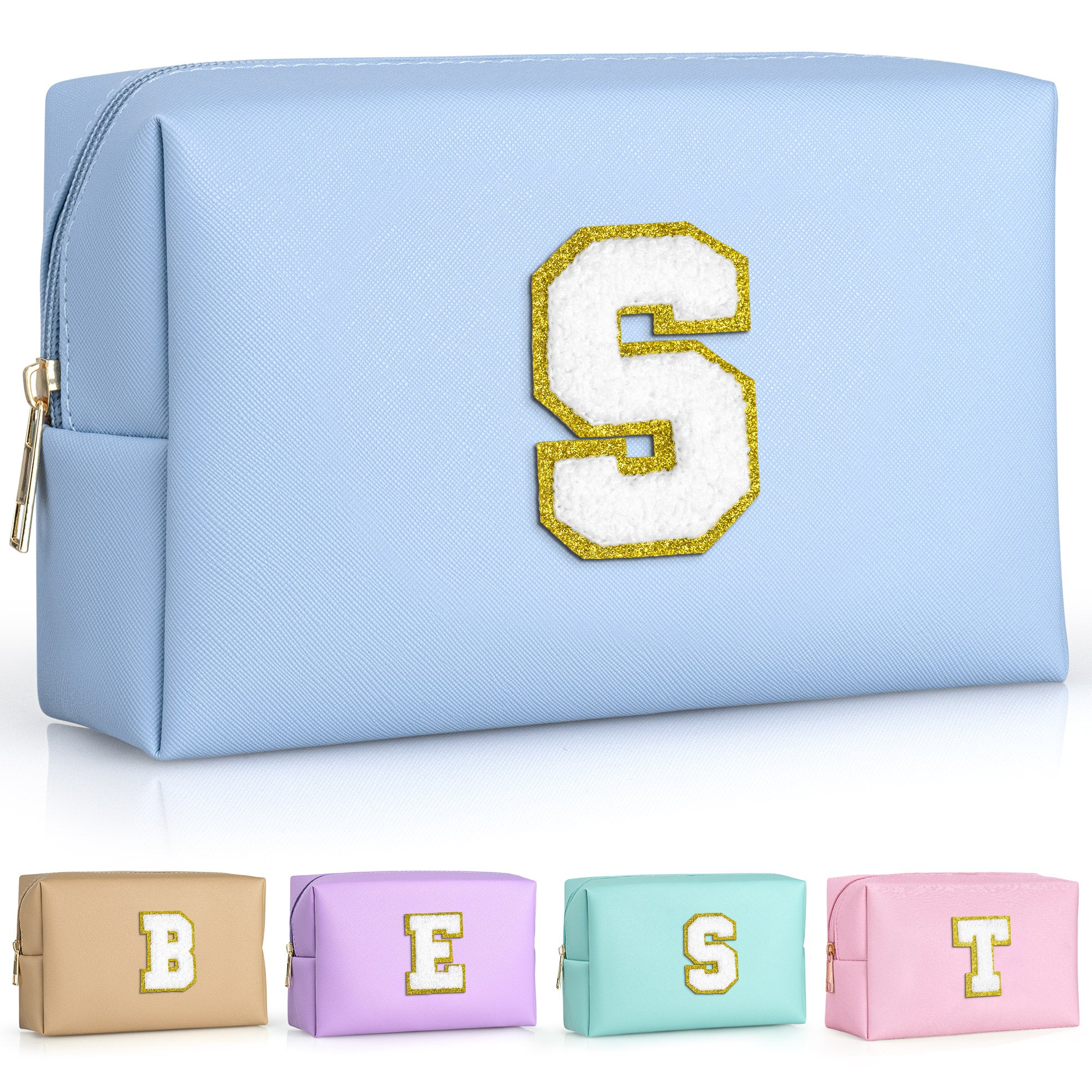 YOOLIFE Initial Makeup Bag, Birthday Gifts for 4 5 6 7 8 9 10 11 12 Year Old Teen Girls, Personalized Preppy Cosmetic Bags Toiletry Bag (Pink A)