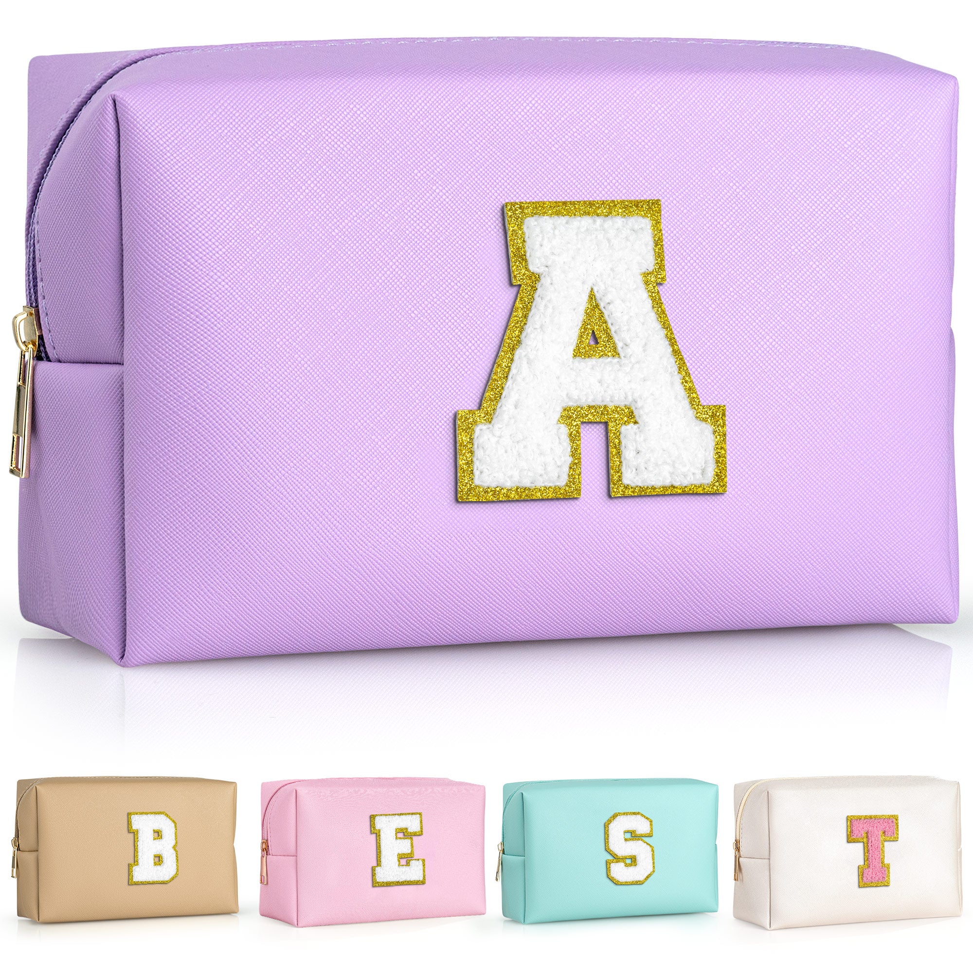 YOOLIFE Initial Makeup Bag, Birthday Gifts for 4 5 6 7 8 9 10 11 12 Year Old Teen Girls, Personalized Preppy Cosmetic Bags Toiletry Bag (Pink A)