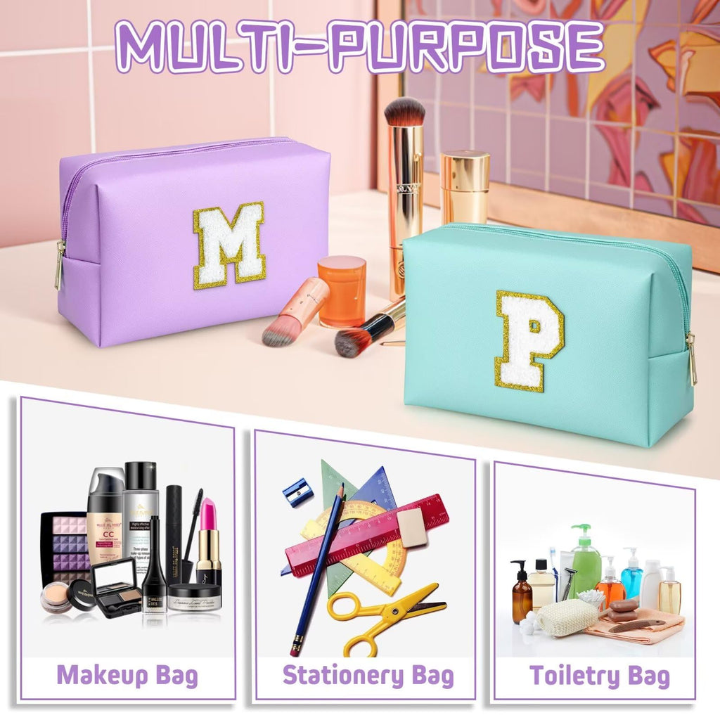 YOOLIFE Initial Makeup Bag, Birthday Gifts for 4 5 6 7 8 9 10 11 12 Year Old Teen Girls, Personalized Preppy Cosmetic Bags Toiletry Bag (Pink A)