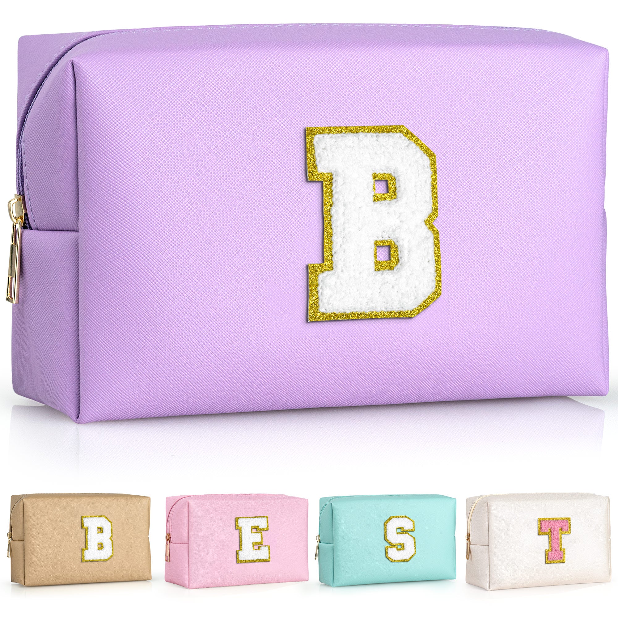 YOOLIFE Initial Makeup Bag, Birthday Gifts for 4 5 6 7 8 9 10 11 12 Year Old Teen Girls, Personalized Preppy Cosmetic Bags Toiletry Bag (Pink A)
