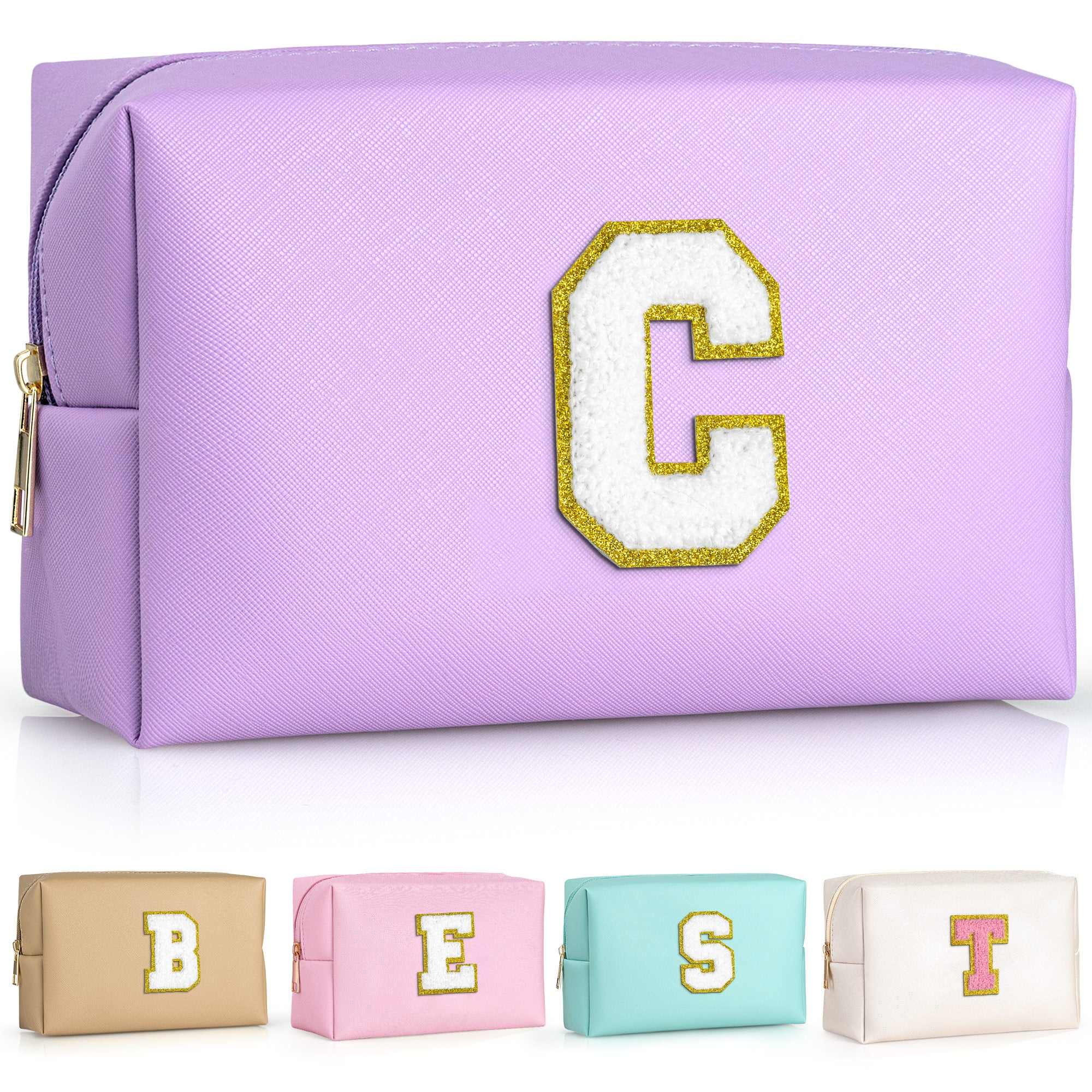 YOOLIFE Initial Makeup Bag, Birthday Gifts for 4 5 6 7 8 9 10 11 12 Year Old Teen Girls, Personalized Preppy Cosmetic Bags Toiletry Bag (Pink A)