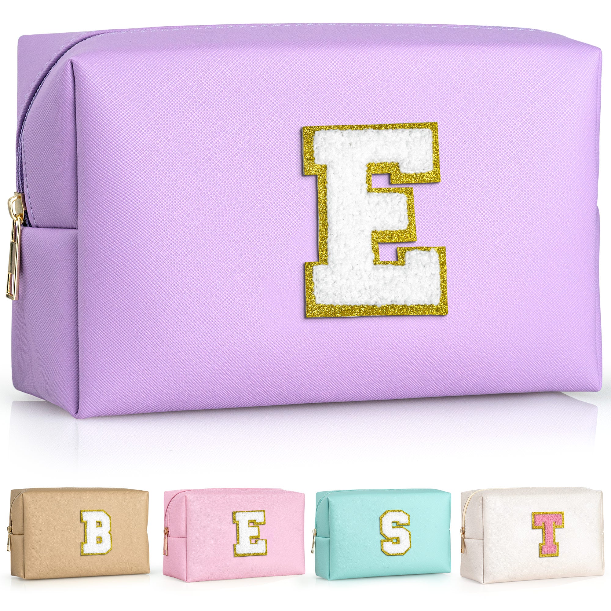 YOOLIFE Initial Makeup Bag, Birthday Gifts for 4 5 6 7 8 9 10 11 12 Year Old Teen Girls, Personalized Preppy Cosmetic Bags Toiletry Bag (Pink A)
