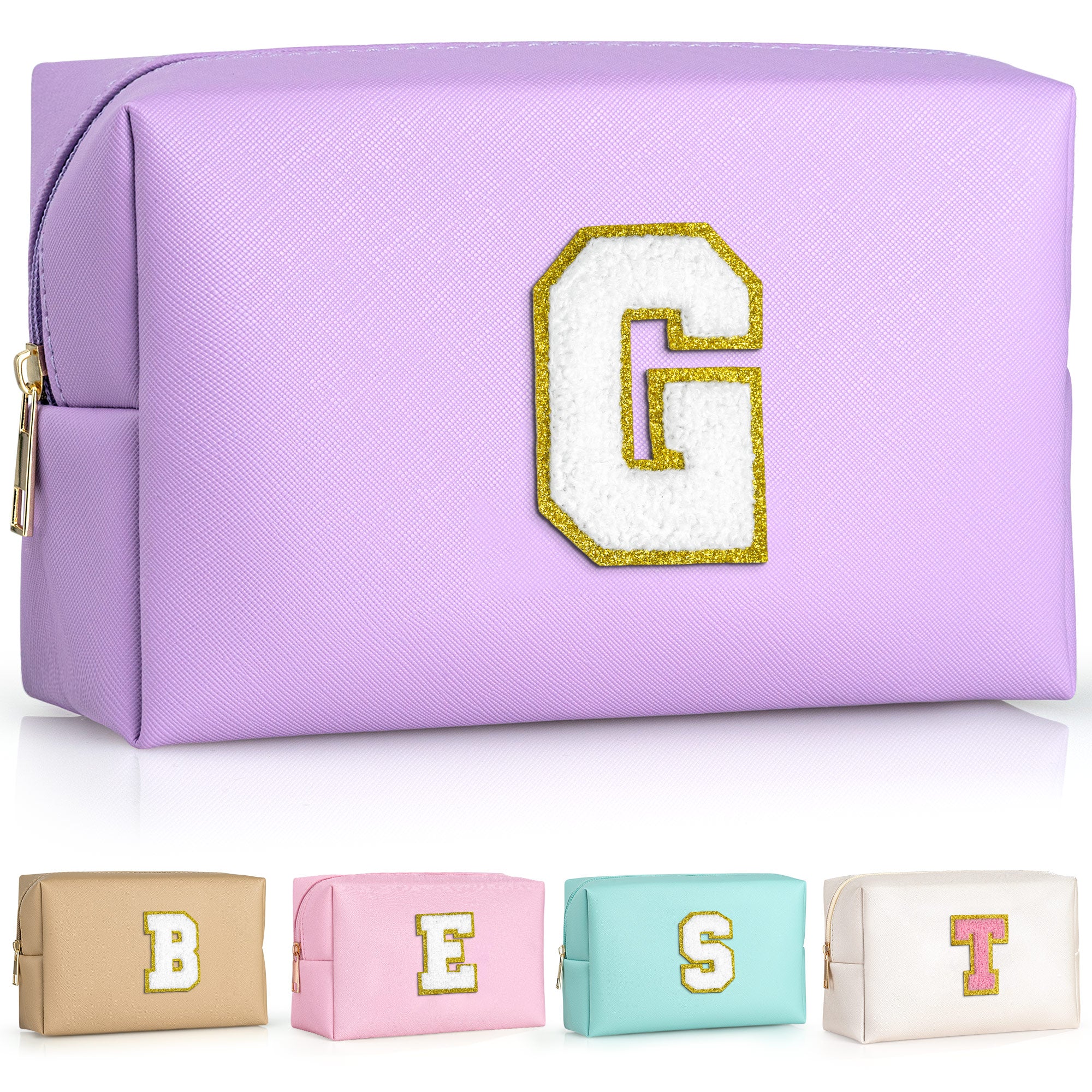 YOOLIFE Initial Makeup Bag, Birthday Gifts for 4 5 6 7 8 9 10 11 12 Year Old Teen Girls, Personalized Preppy Cosmetic Bags Toiletry Bag (Pink A)