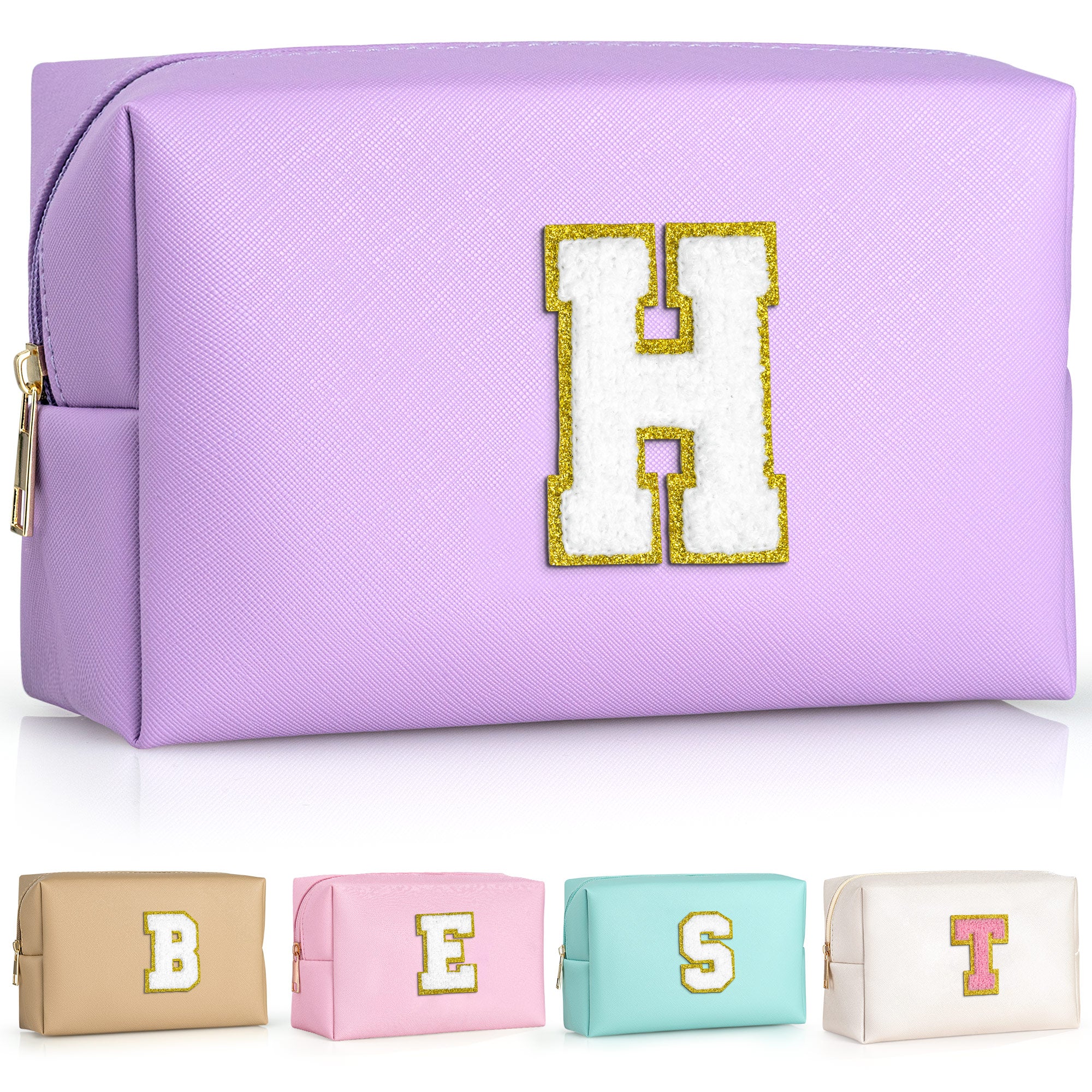 YOOLIFE Initial Makeup Bag, Birthday Gifts for 4 5 6 7 8 9 10 11 12 Year Old Teen Girls, Personalized Preppy Cosmetic Bags Toiletry Bag (Pink A)
