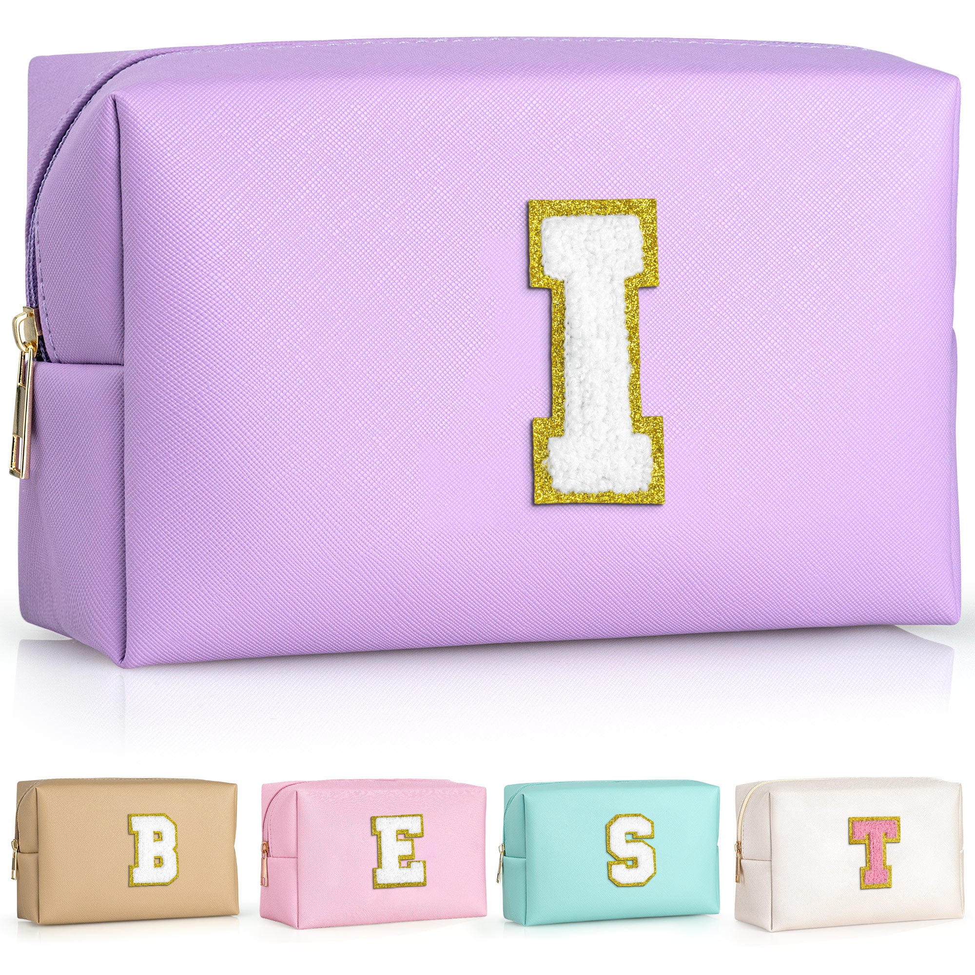 YOOLIFE Initial Makeup Bag, Birthday Gifts for 4 5 6 7 8 9 10 11 12 Year Old Teen Girls, Personalized Preppy Cosmetic Bags Toiletry Bag (Pink A)