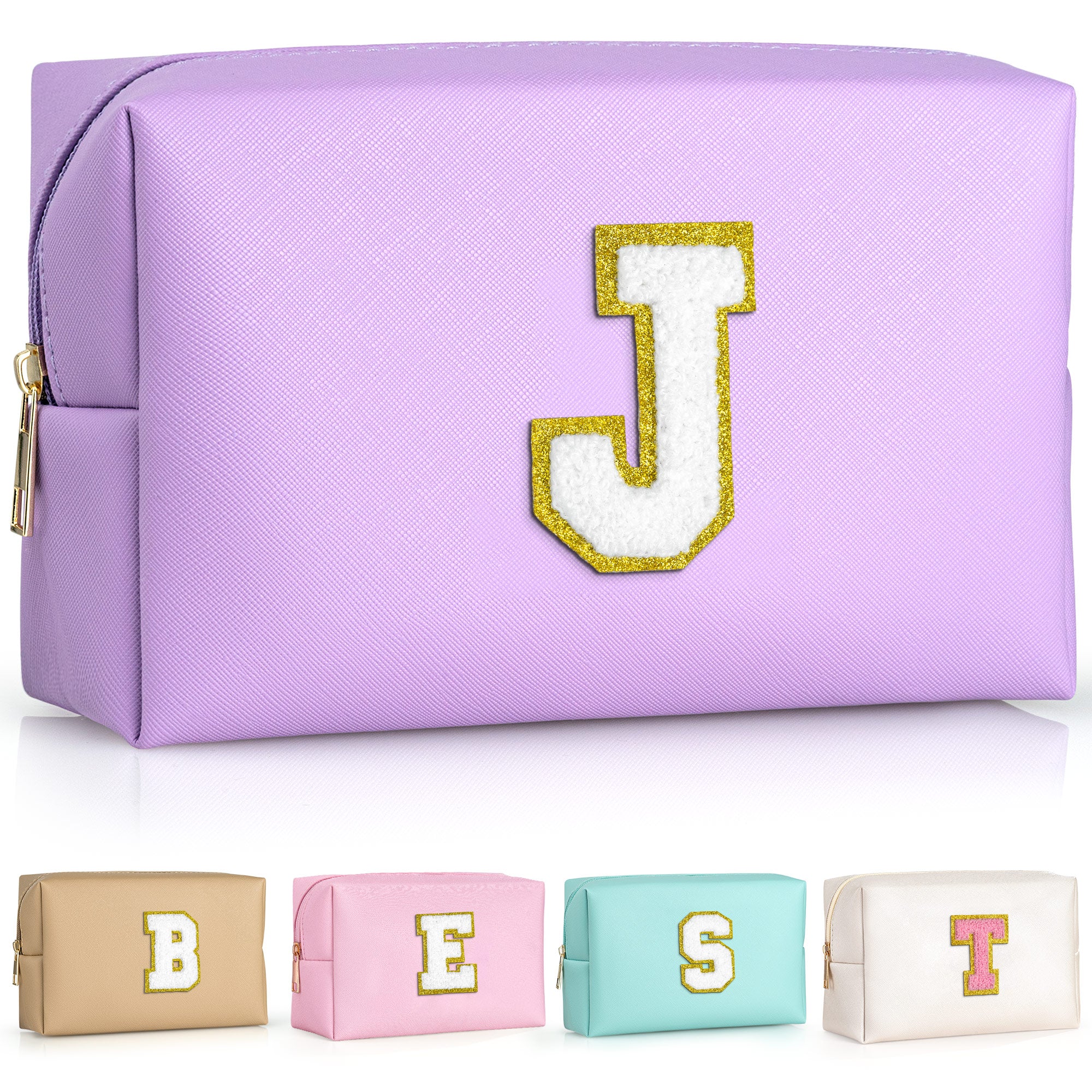 YOOLIFE Initial Makeup Bag, Birthday Gifts for 4 5 6 7 8 9 10 11 12 Year Old Teen Girls, Personalized Preppy Cosmetic Bags Toiletry Bag (Pink A)