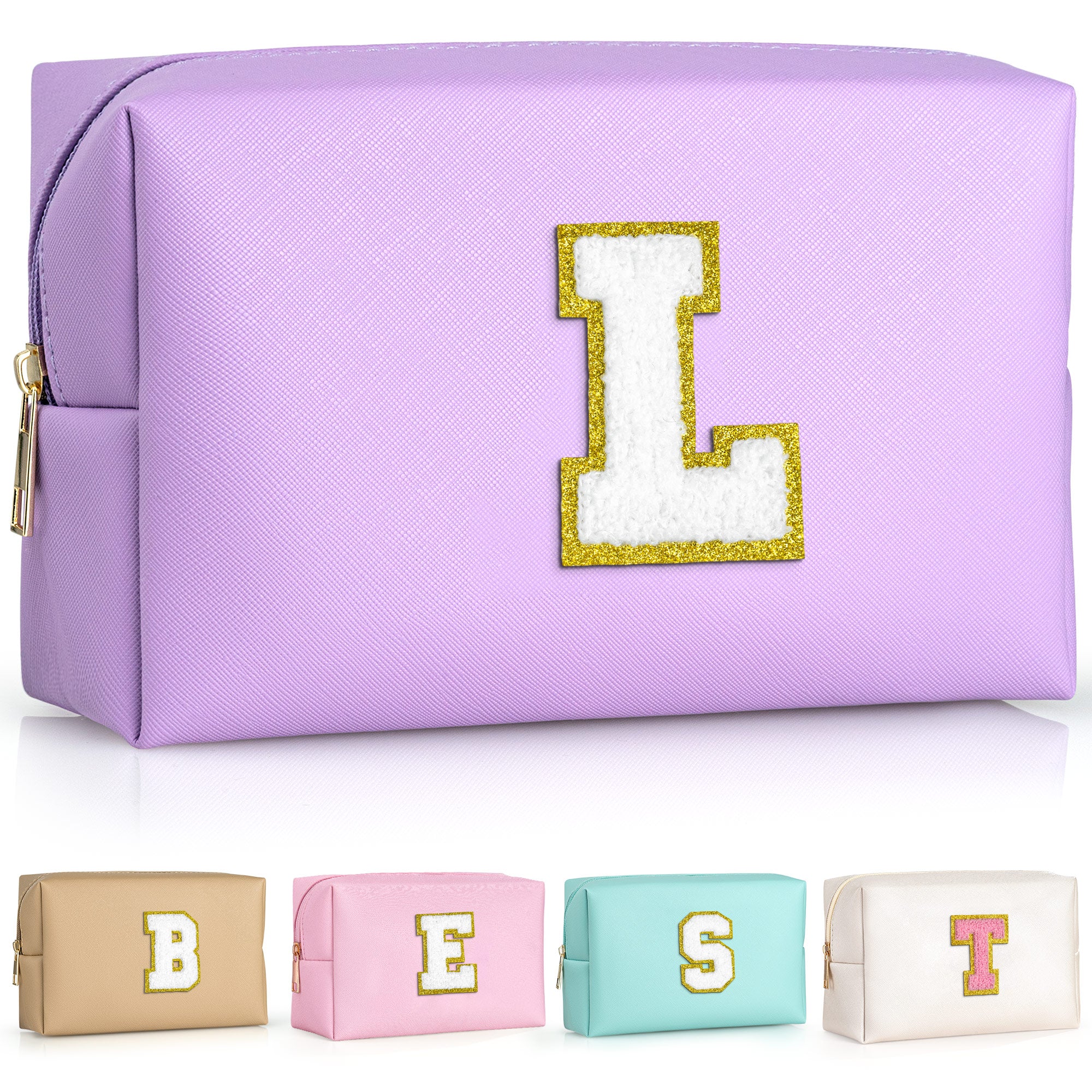 YOOLIFE Initial Makeup Bag, Birthday Gifts for 4 5 6 7 8 9 10 11 12 Year Old Teen Girls, Personalized Preppy Cosmetic Bags Toiletry Bag (Pink A)