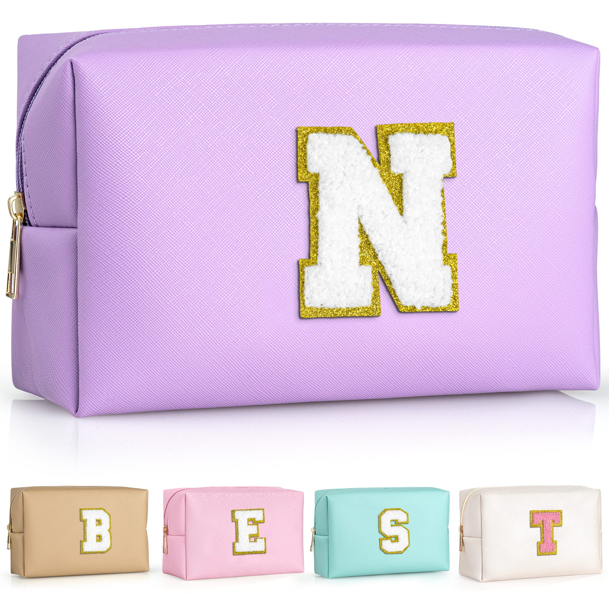 YOOLIFE Initial Makeup Bag, Birthday Gifts for 4 5 6 7 8 9 10 11 12 Year Old Teen Girls, Personalized Preppy Cosmetic Bags Toiletry Bag (Pink A)