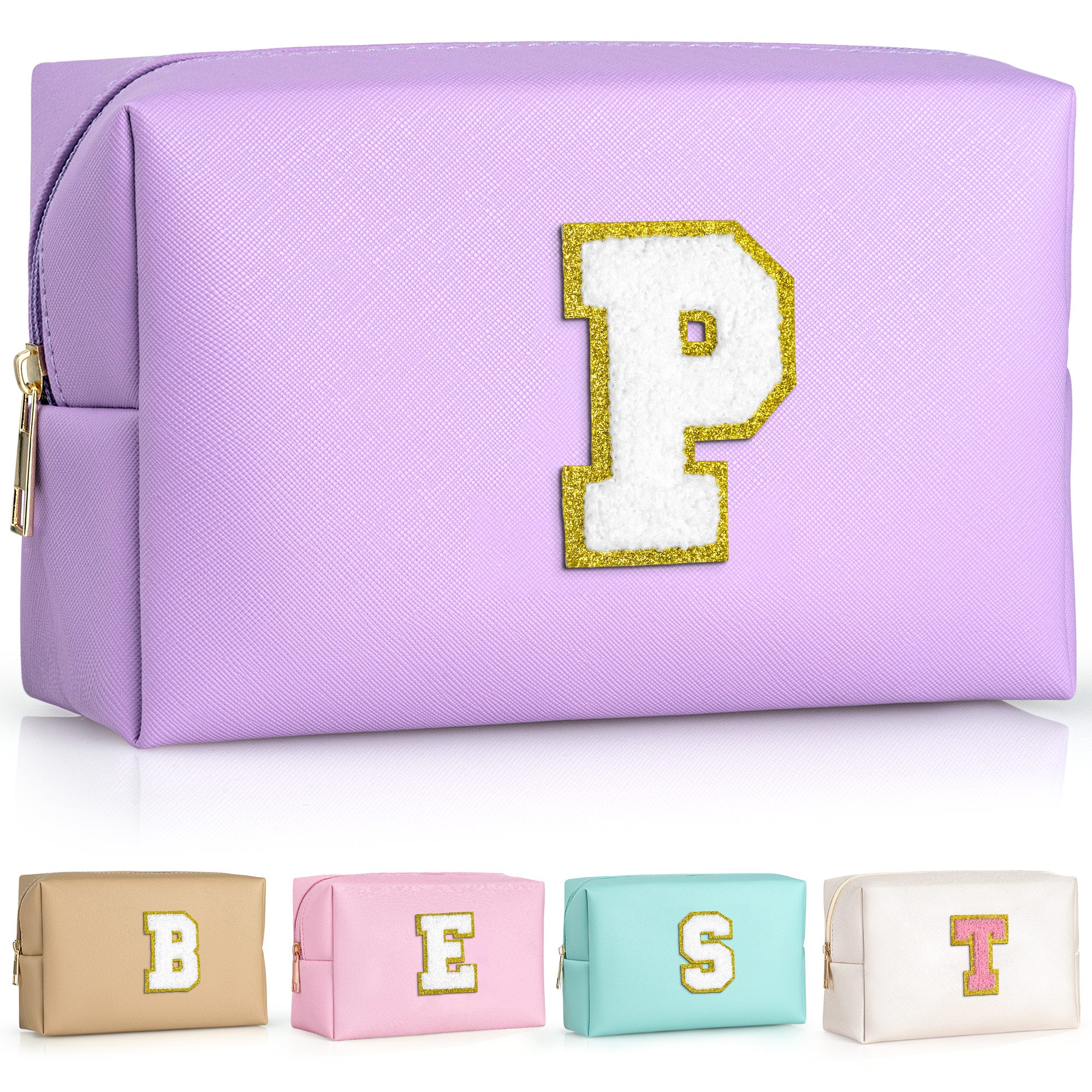 YOOLIFE Initial Makeup Bag, Birthday Gifts for 4 5 6 7 8 9 10 11 12 Year Old Teen Girls, Personalized Preppy Cosmetic Bags Toiletry Bag (Pink A)