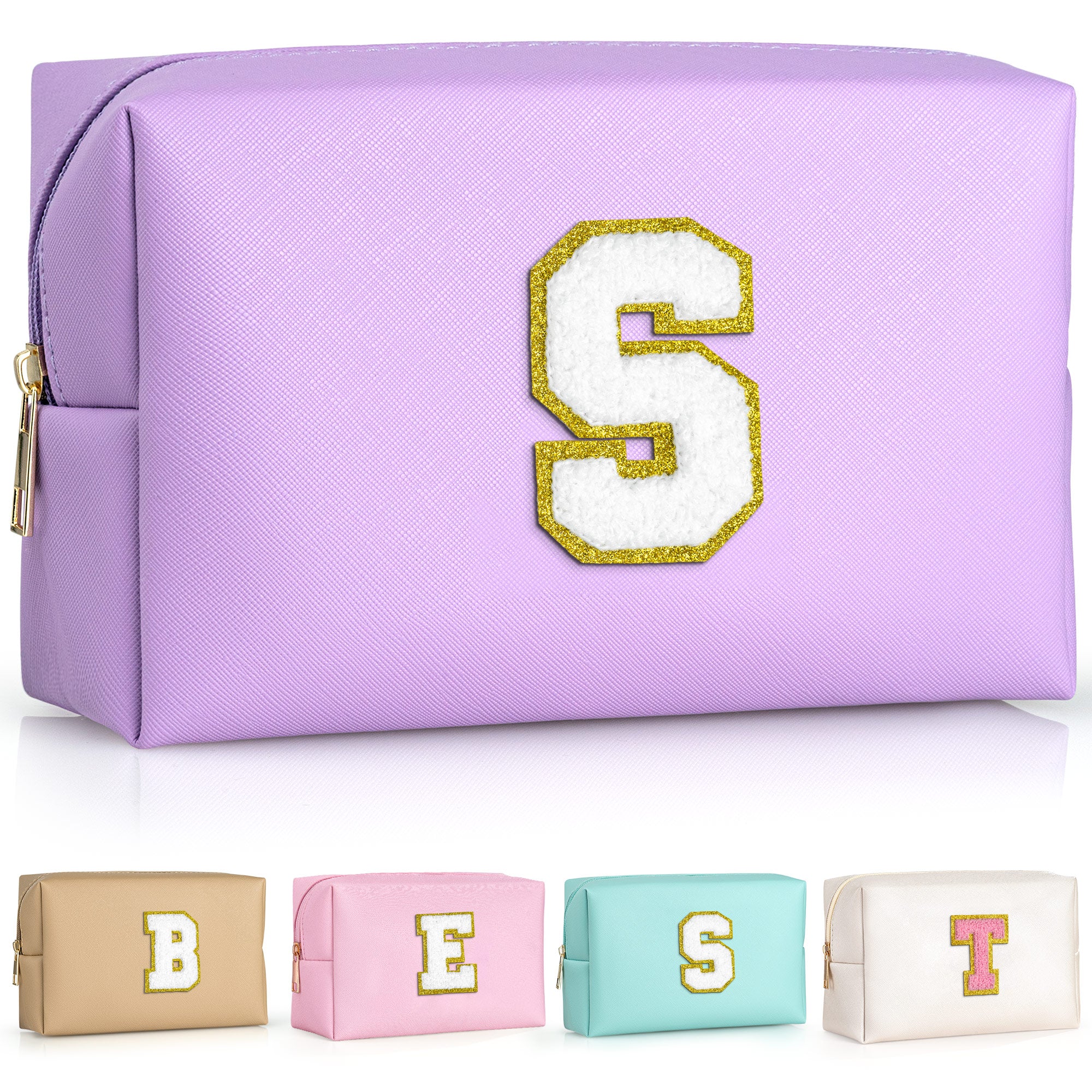 YOOLIFE Initial Makeup Bag, Birthday Gifts for 4 5 6 7 8 9 10 11 12 Year Old Teen Girls, Personalized Preppy Cosmetic Bags Toiletry Bag (Pink A)