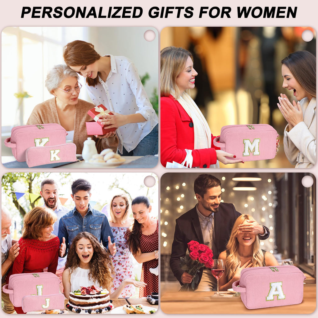 YOOLIFE Personalized Initial Makeup Bag | Pink Cosmetic Travel Toiletry Bag | 11 12 13 14 15 16 Years Old Girl Gifts, Gifts for Women Preppy Stuff Teen Girl Gift Trendy Stuff Letter A
