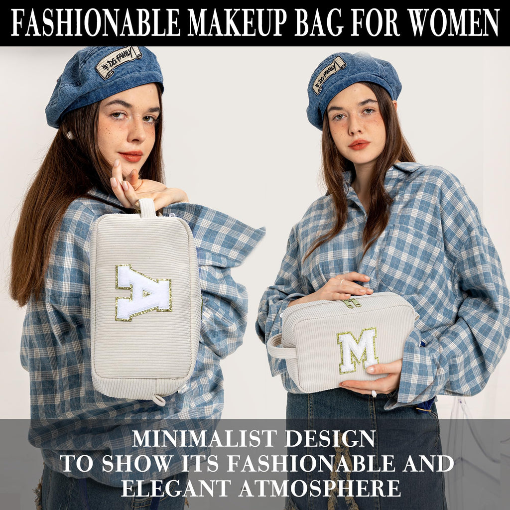 YOOLIFE Personalized Initial Makeup Bag | Pink Cosmetic Travel Toiletry Bag | 11 12 13 14 15 16 Years Old Girl Gifts, Gifts for Women Preppy Stuff Teen Girl Gift Trendy Stuff Letter A