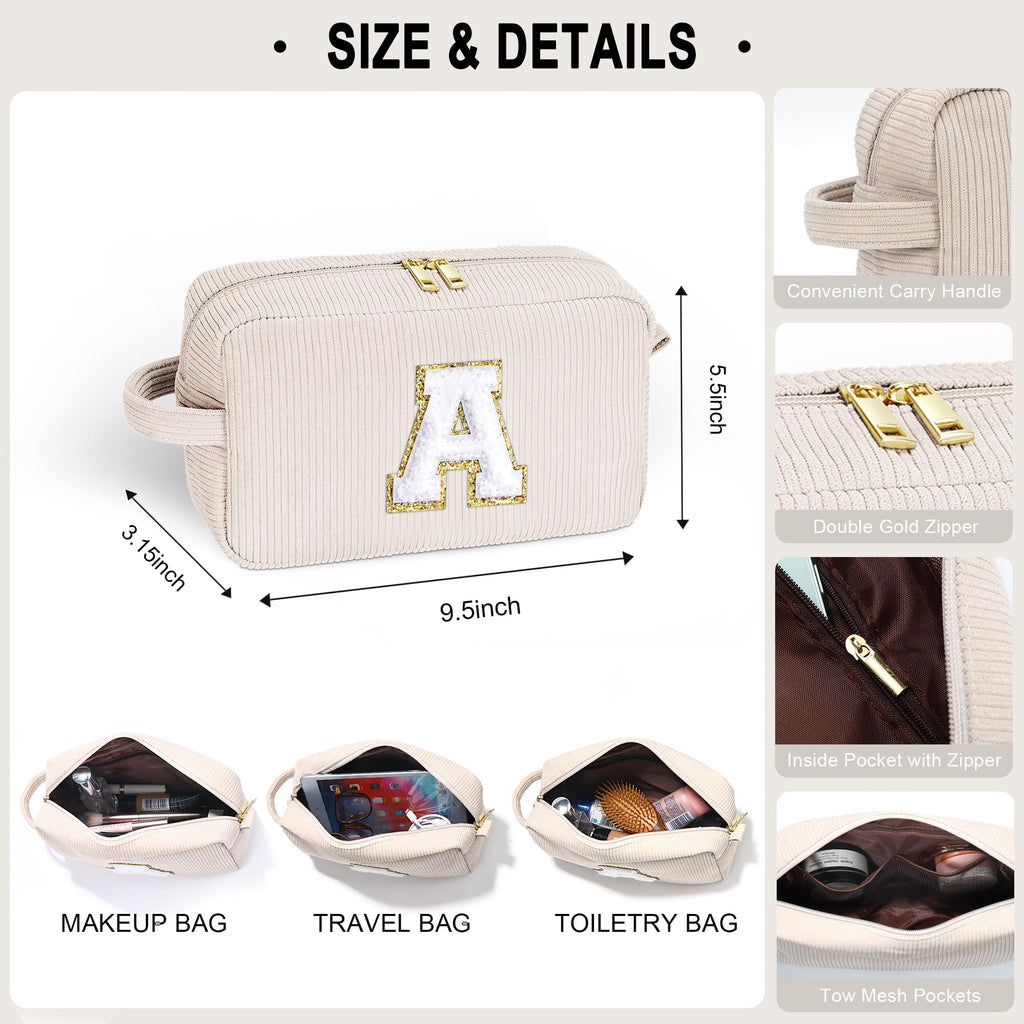 YOOLIFE Personalized Initial Makeup Bag | Pink Cosmetic Travel Toiletry Bag | 11 12 13 14 15 16 Years Old Girl Gifts, Gifts for Women Preppy Stuff Teen Girl Gift Trendy Stuff Letter A