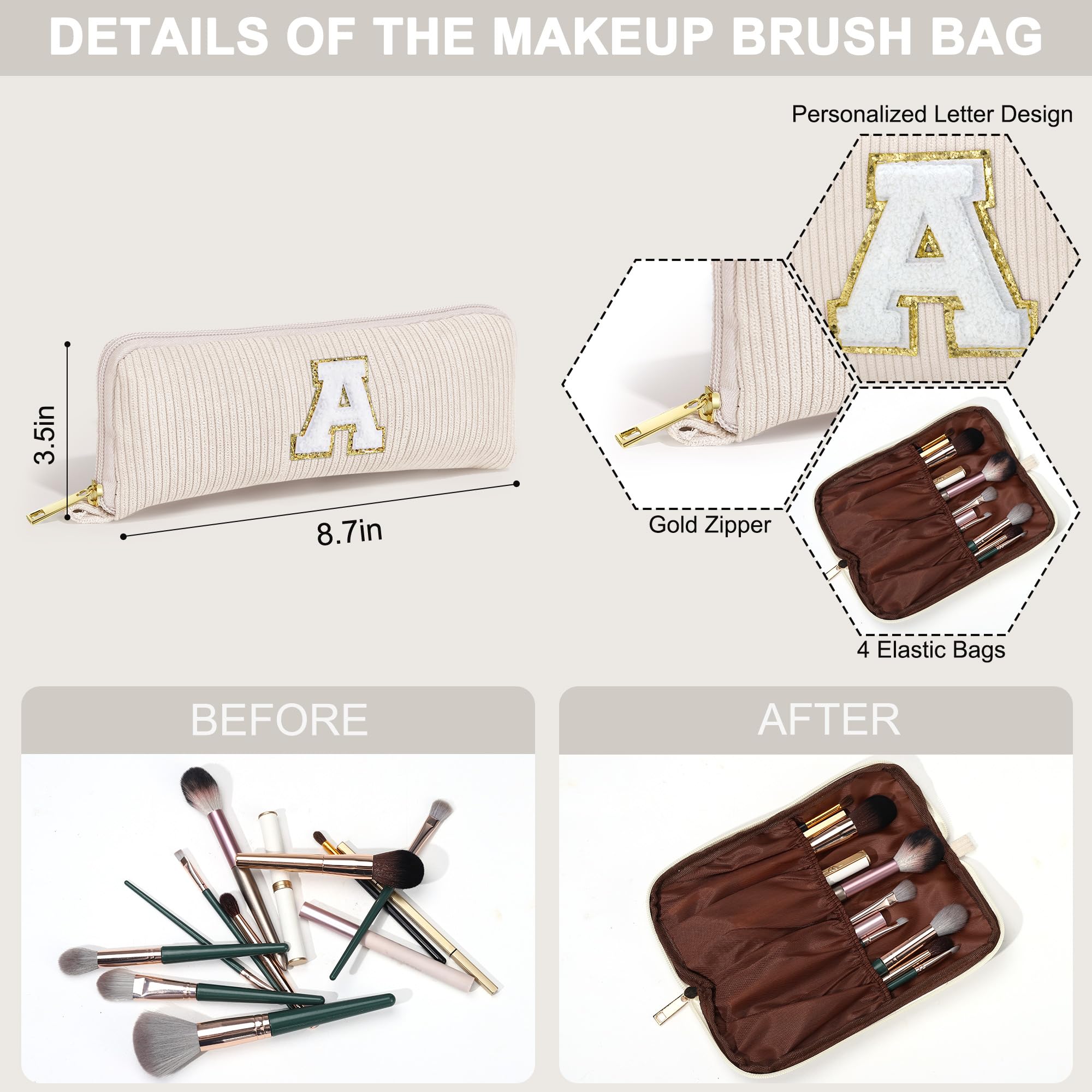YOOLIFE Personalized Initial Makeup Bag | Pink Cosmetic Travel Toiletry Bag | 11 12 13 14 15 16 Years Old Girl Gifts, Gifts for Women Preppy Stuff Teen Girl Gift Trendy Stuff Letter A