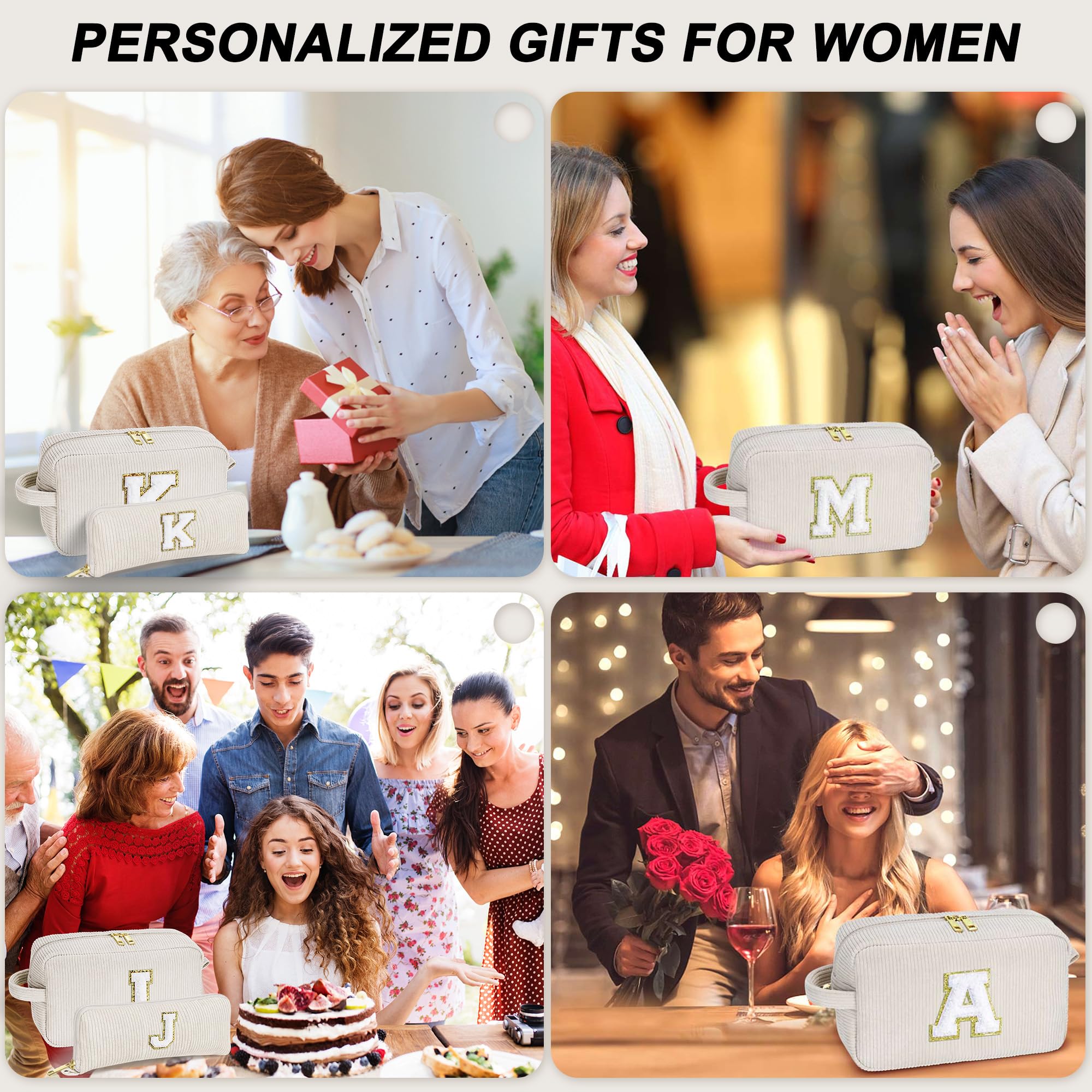 YOOLIFE Personalized Initial Makeup Bag | Pink Cosmetic Travel Toiletry Bag | 11 12 13 14 15 16 Years Old Girl Gifts, Gifts for Women Preppy Stuff Teen Girl Gift Trendy Stuff Letter A