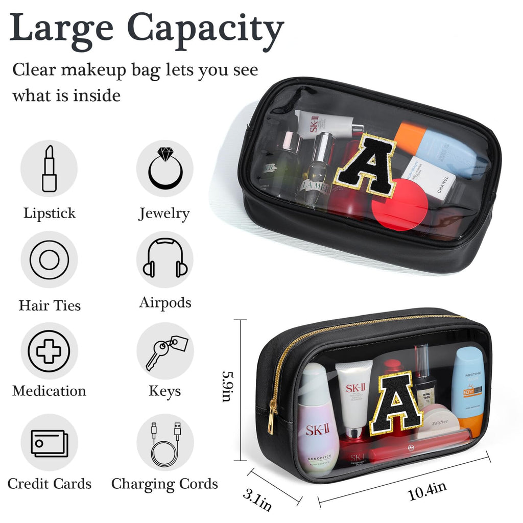 YOOLIFE Initial Make Up Bag Travel Toiletry Bag, Clear Makeup Bag Preppy Stuff Travel Essentials Pink Gifts for Women Teen Girlfriend Teacher Mom Birthday Birthday Gifts for Her Wife White A