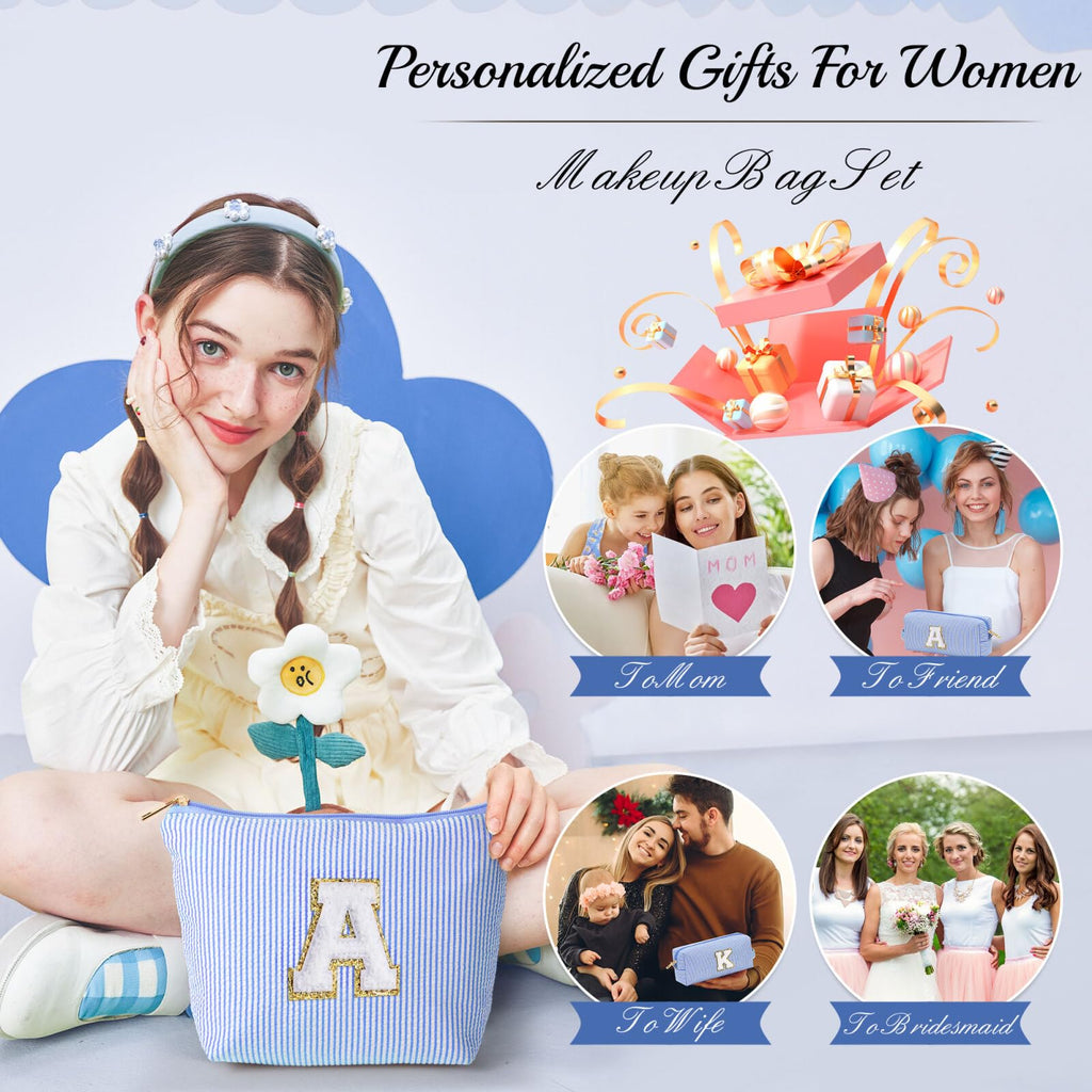 YOOLIFE Easter Basket Stuffers for Kids Teen Girls Women | Initial Makeup Bag | Pink Cosmetic Bag Travel Bags | 11 12 13 14 15 16 Years Old Girl Gift Teacher Gift Teen Girl Gifts Trendy Stuff A