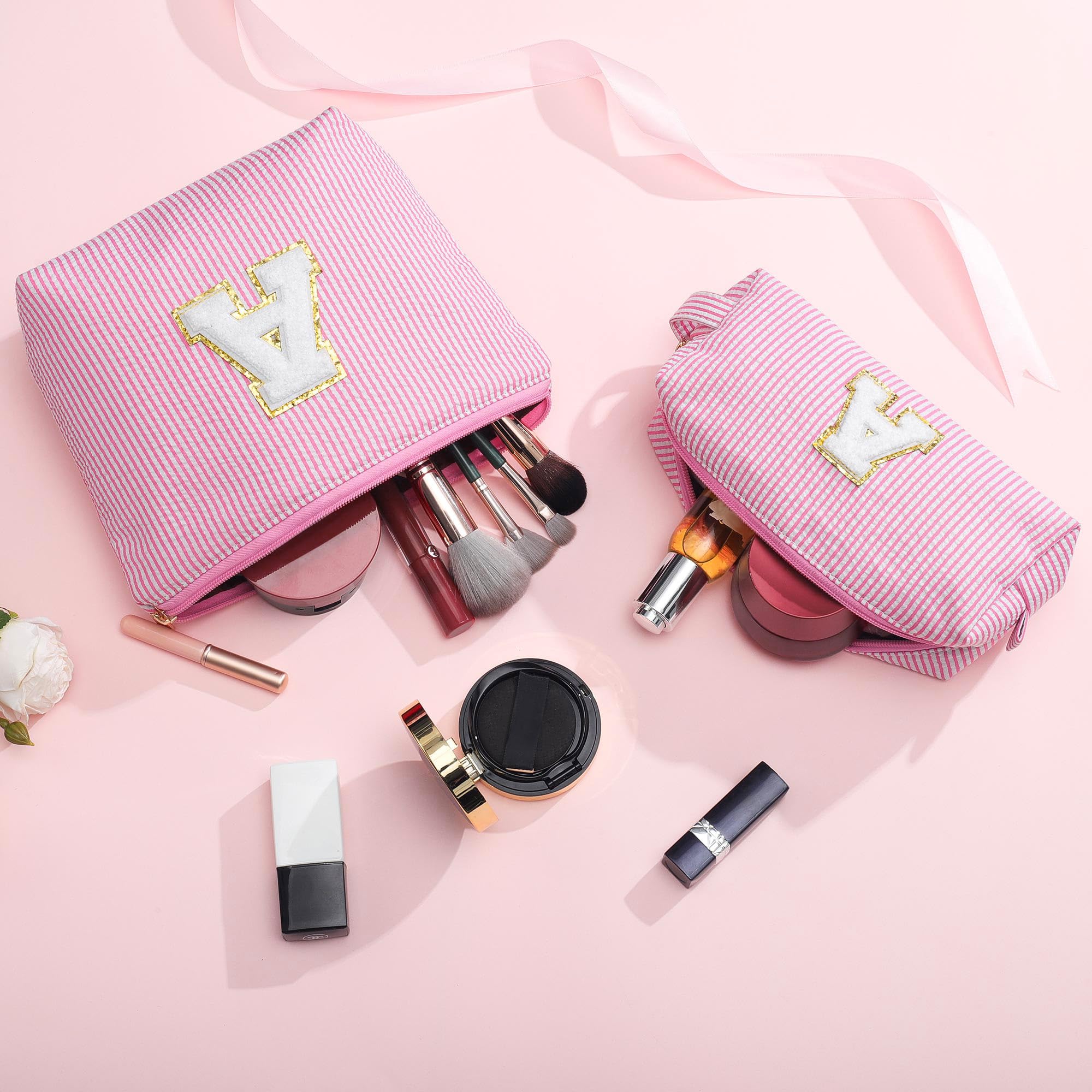 YOOLIFE Easter Basket Stuffers for Kids Teen Girls Women | Initial Makeup Bag | Pink Cosmetic Bag Travel Bags | 11 12 13 14 15 16 Years Old Girl Gift Teacher Gift Teen Girl Gifts Trendy Stuff A