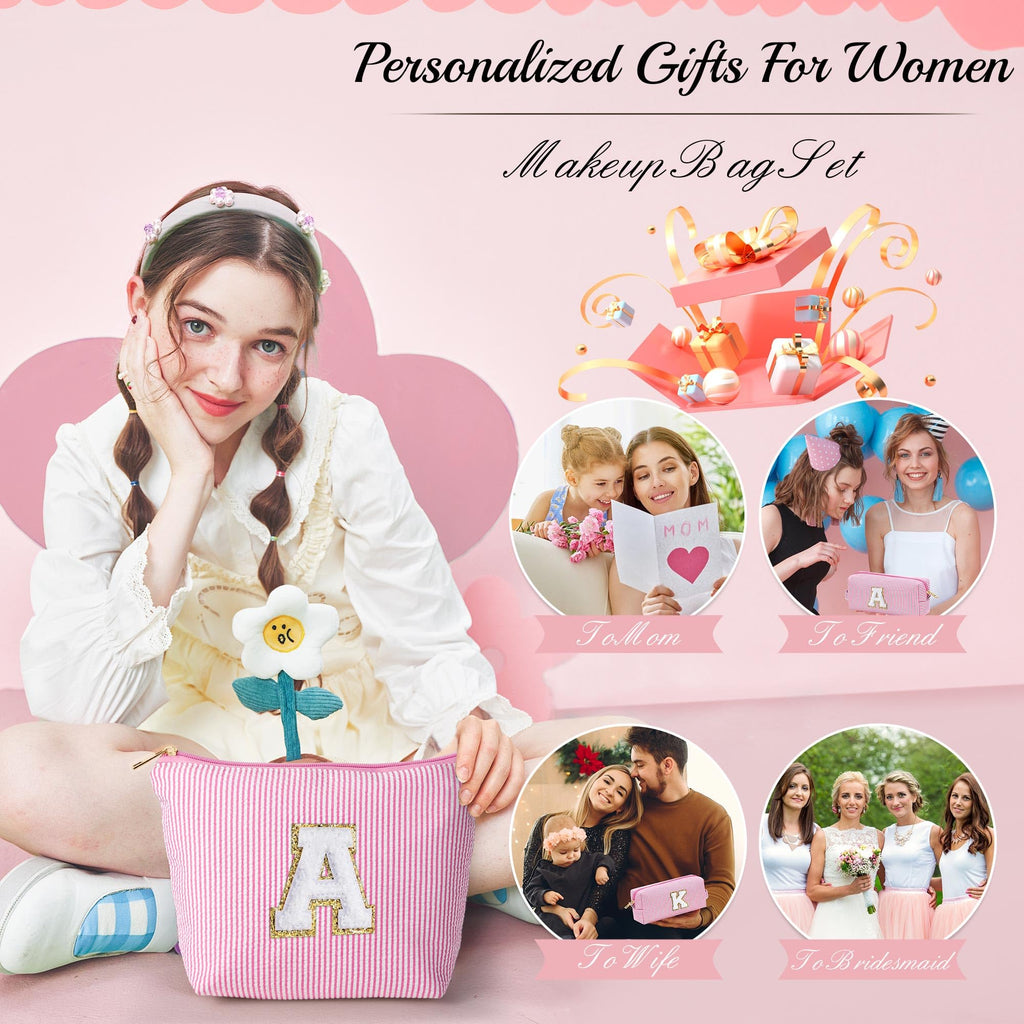 YOOLIFE Easter Basket Stuffers for Kids Teen Girls Women | Initial Makeup Bag | Pink Cosmetic Bag Travel Bags | 11 12 13 14 15 16 Years Old Girl Gift Teacher Gift Teen Girl Gifts Trendy Stuff A