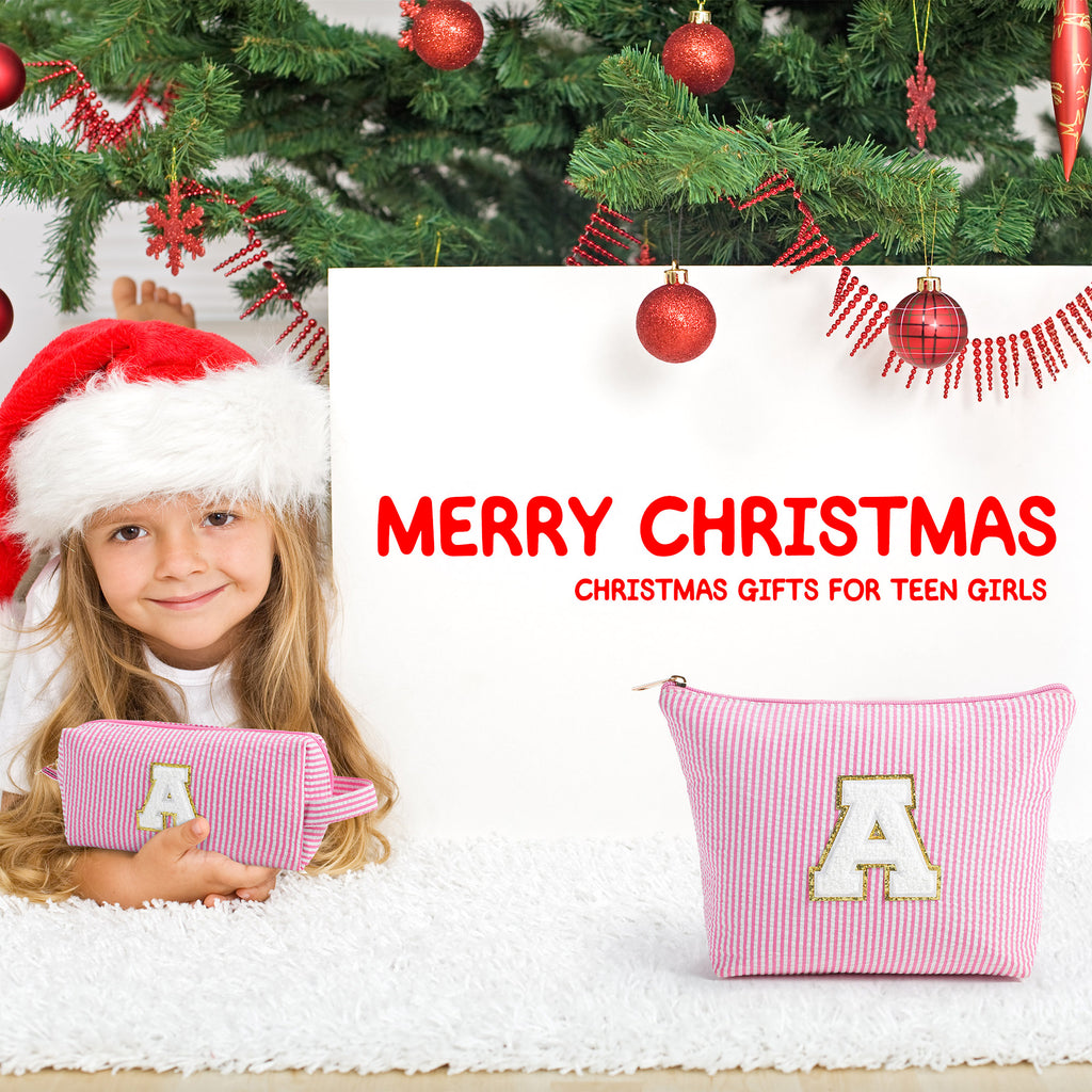 YOOLIFE Easter Basket Stuffers for Kids Teen Girls Women | Initial Makeup Bag | Pink Cosmetic Bag Travel Bags | 11 12 13 14 15 16 Years Old Girl Gift Teacher Gift Teen Girl Gifts Trendy Stuff A