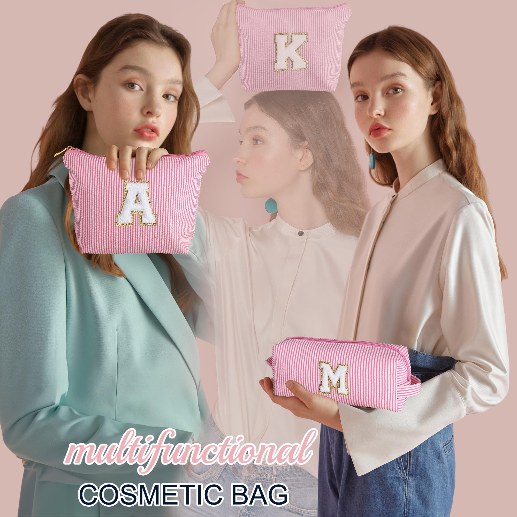 YOOLIFE Easter Basket Stuffers for Kids Teen Girls Women | Initial Makeup Bag | Pink Cosmetic Bag Travel Bags | 11 12 13 14 15 16 Years Old Girl Gift Teacher Gift Teen Girl Gifts Trendy Stuff A