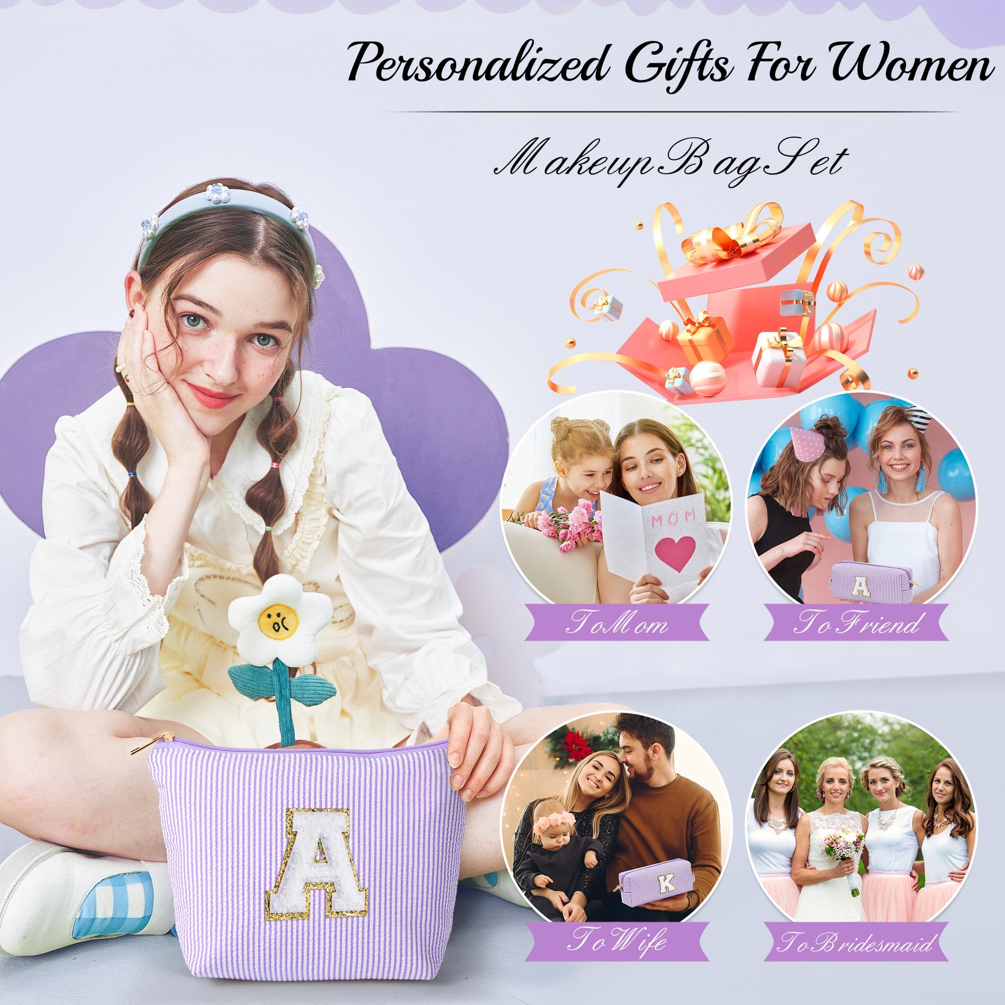 YOOLIFE Easter Basket Stuffers for Kids Teen Girls Women | Initial Makeup Bag | Pink Cosmetic Bag Travel Bags | 11 12 13 14 15 16 Years Old Girl Gift Teacher Gift Teen Girl Gifts Trendy Stuff A