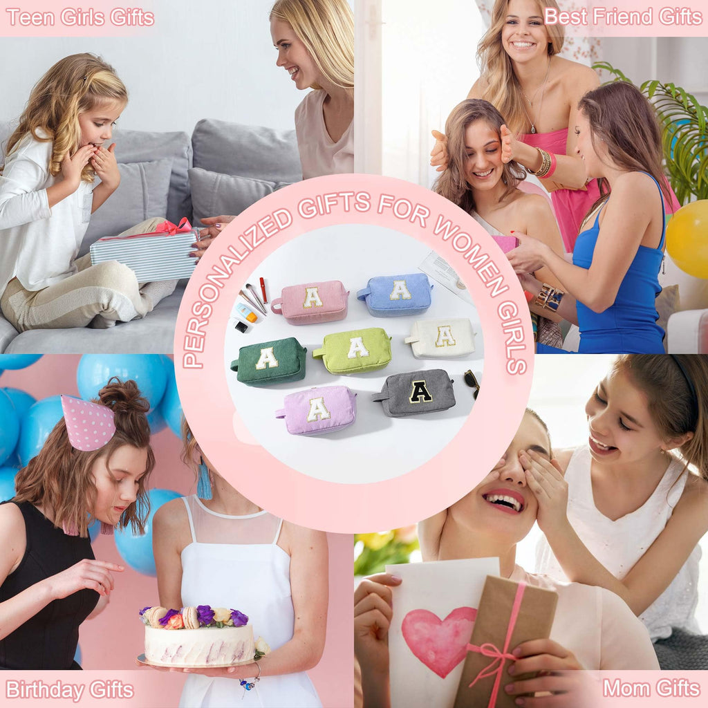 YOOLIFE Makeup Bags for Teen Girls Kid - 4 5 6 7 8 9 10 11 12 Year Old Girl Birthday Gift | Monogram Cute Makeup Bag, Teen Girl Gifts for Daughter, Birthday Gifts for Women Her Girls Pink Letter A