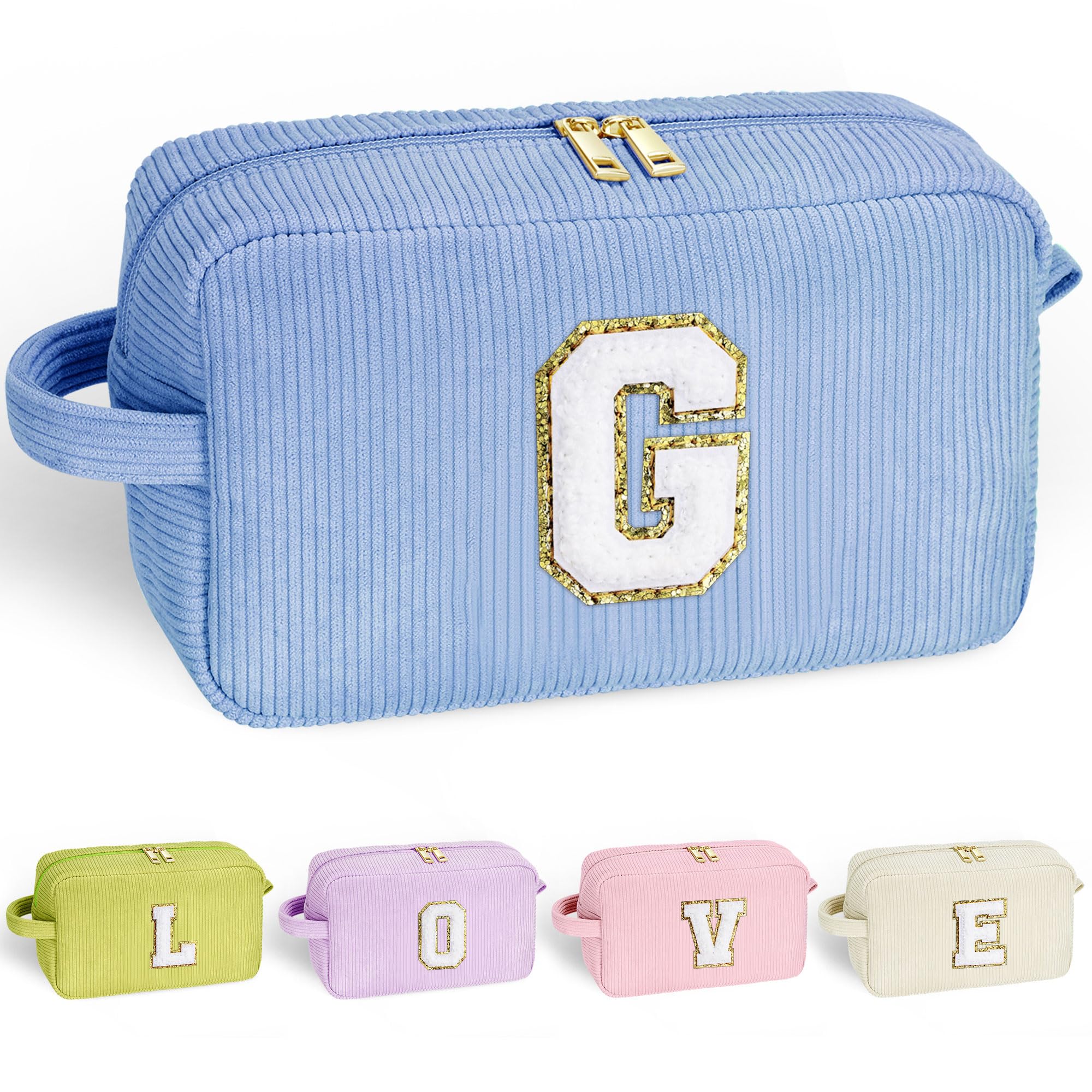 YOOLIFE Makeup Bags for Teen Girls Kid - 4 5 6 7 8 9 10 11 12 Year Old Girl Birthday Gift | Monogram Cute Makeup Bag, Teen Girl Gifts for Daughter, Birthday Gifts for Women Her Girls Pink Letter A