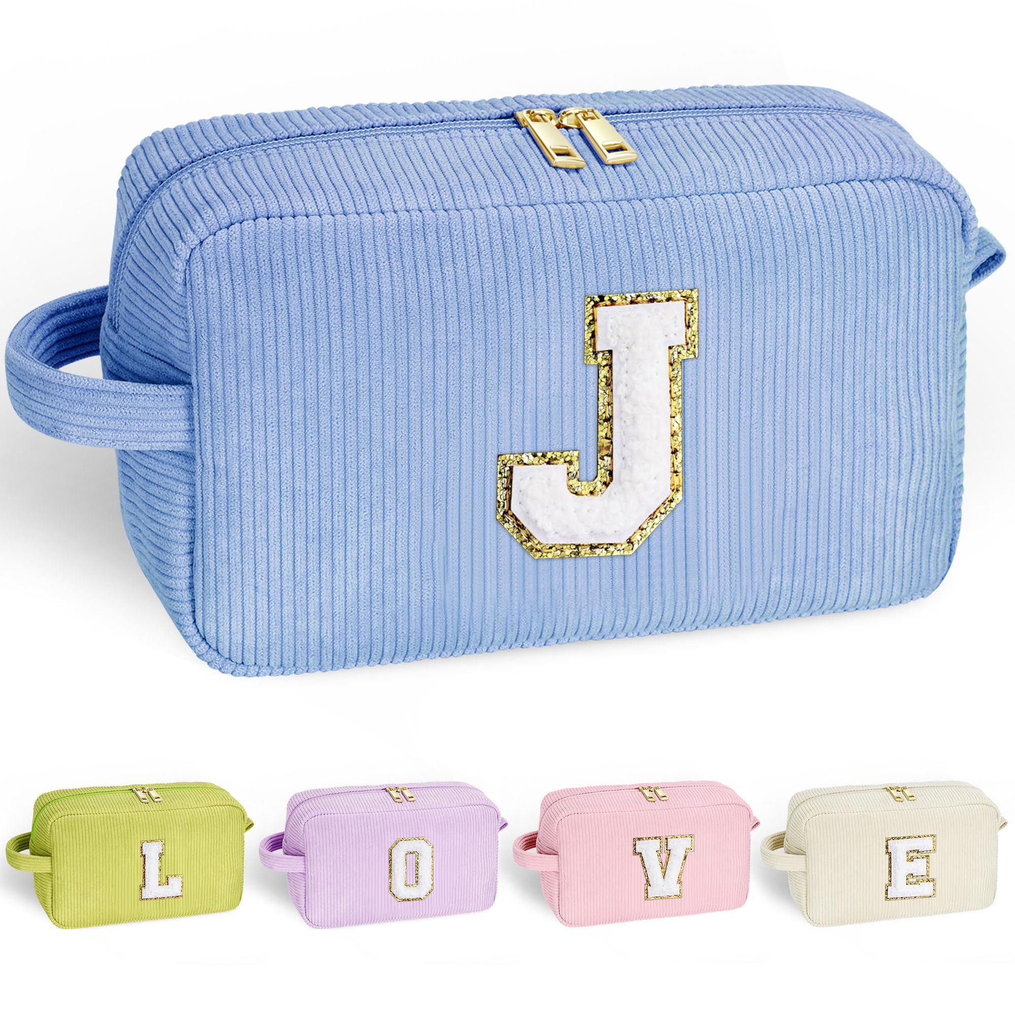 YOOLIFE Makeup Bags for Teen Girls Kid - 4 5 6 7 8 9 10 11 12 Year Old Girl Birthday Gift | Monogram Cute Makeup Bag, Teen Girl Gifts for Daughter, Birthday Gifts for Women Her Girls Pink Letter A