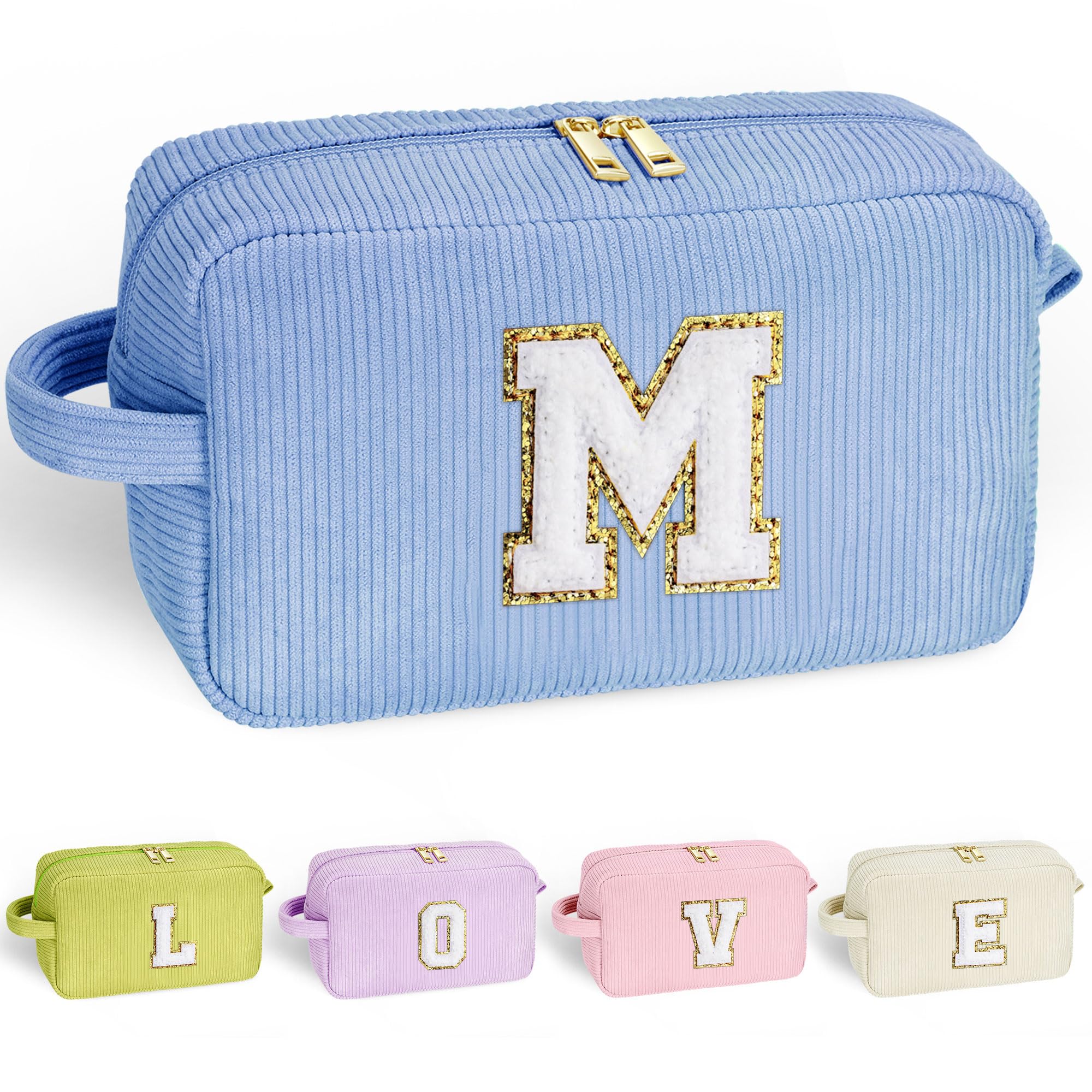 YOOLIFE Makeup Bags for Teen Girls Kid - 4 5 6 7 8 9 10 11 12 Year Old Girl Birthday Gift | Monogram Cute Makeup Bag, Teen Girl Gifts for Daughter, Birthday Gifts for Women Her Girls Pink Letter A