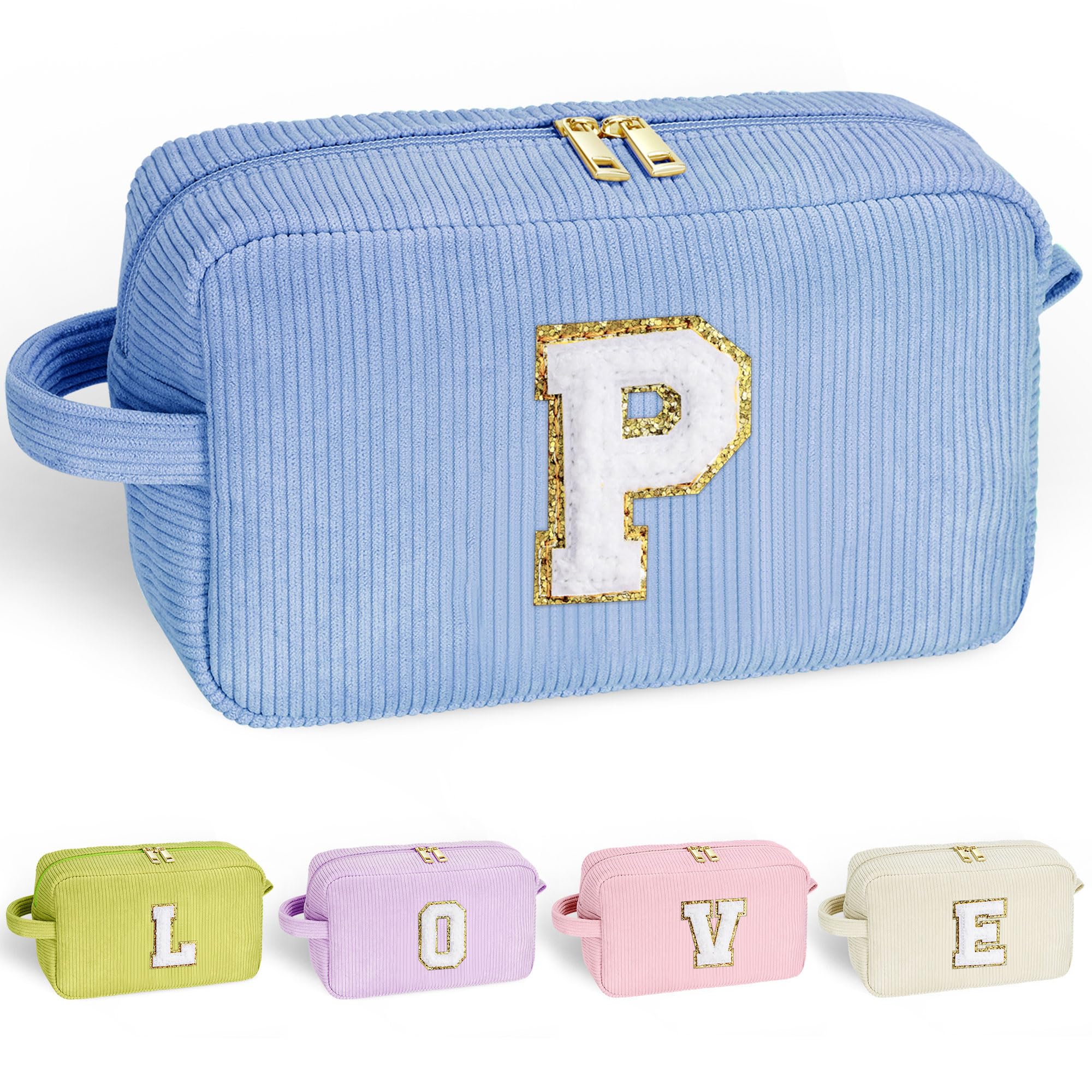 YOOLIFE Makeup Bags for Teen Girls Kid - 4 5 6 7 8 9 10 11 12 Year Old Girl Birthday Gift | Monogram Cute Makeup Bag, Teen Girl Gifts for Daughter, Birthday Gifts for Women Her Girls Pink Letter A