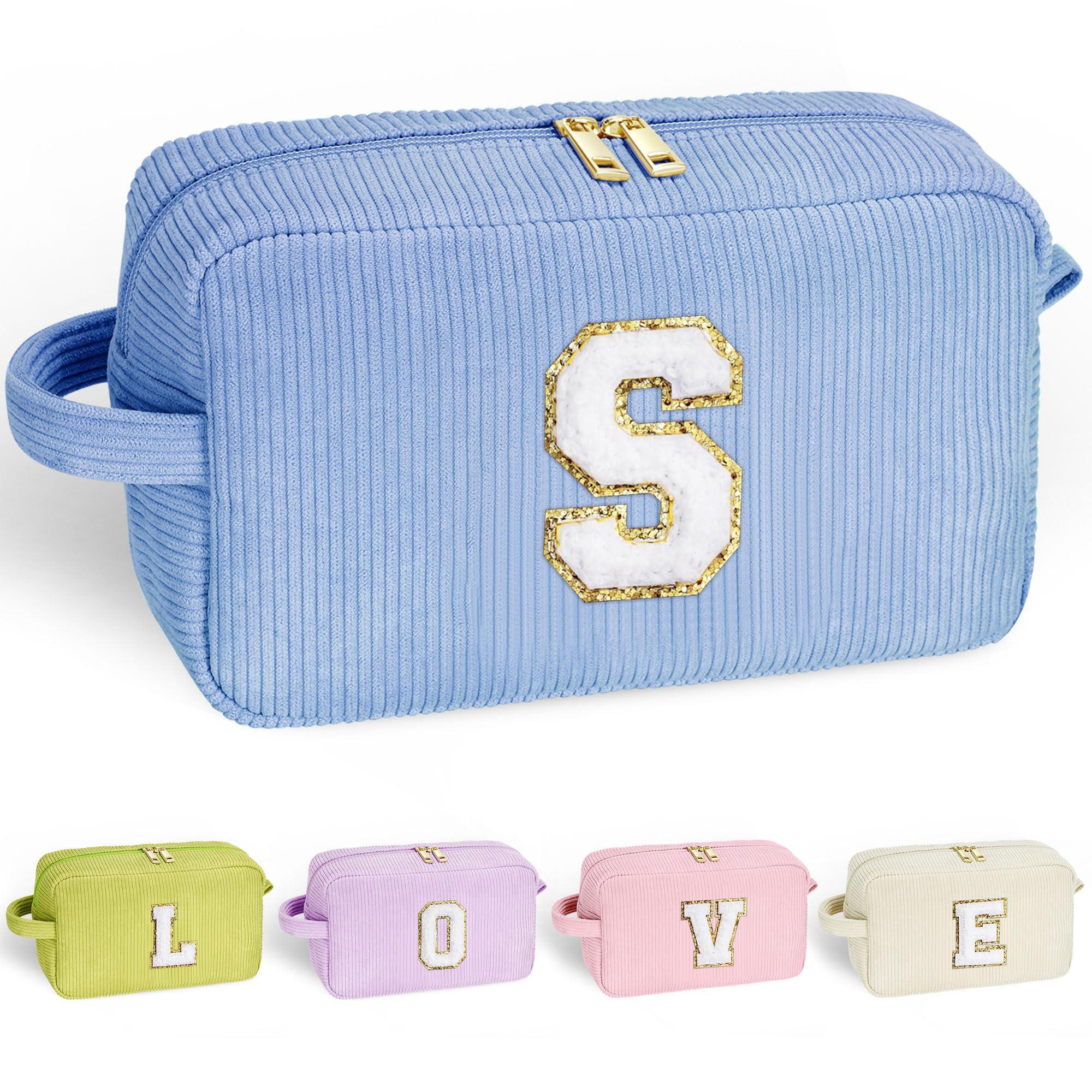 YOOLIFE Makeup Bags for Teen Girls Kid - 4 5 6 7 8 9 10 11 12 Year Old Girl Birthday Gift | Monogram Cute Makeup Bag, Teen Girl Gifts for Daughter, Birthday Gifts for Women Her Girls Pink Letter A