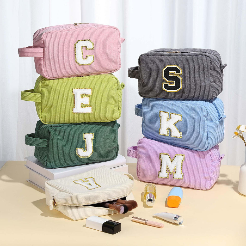 YOOLIFE Makeup Bags for Teen Girls Kid - 4 5 6 7 8 9 10 11 12 Year Old Girl Birthday Gift | Monogram Cute Makeup Bag, Teen Girl Gifts for Daughter, Birthday Gifts for Women Her Girls Pink Letter A