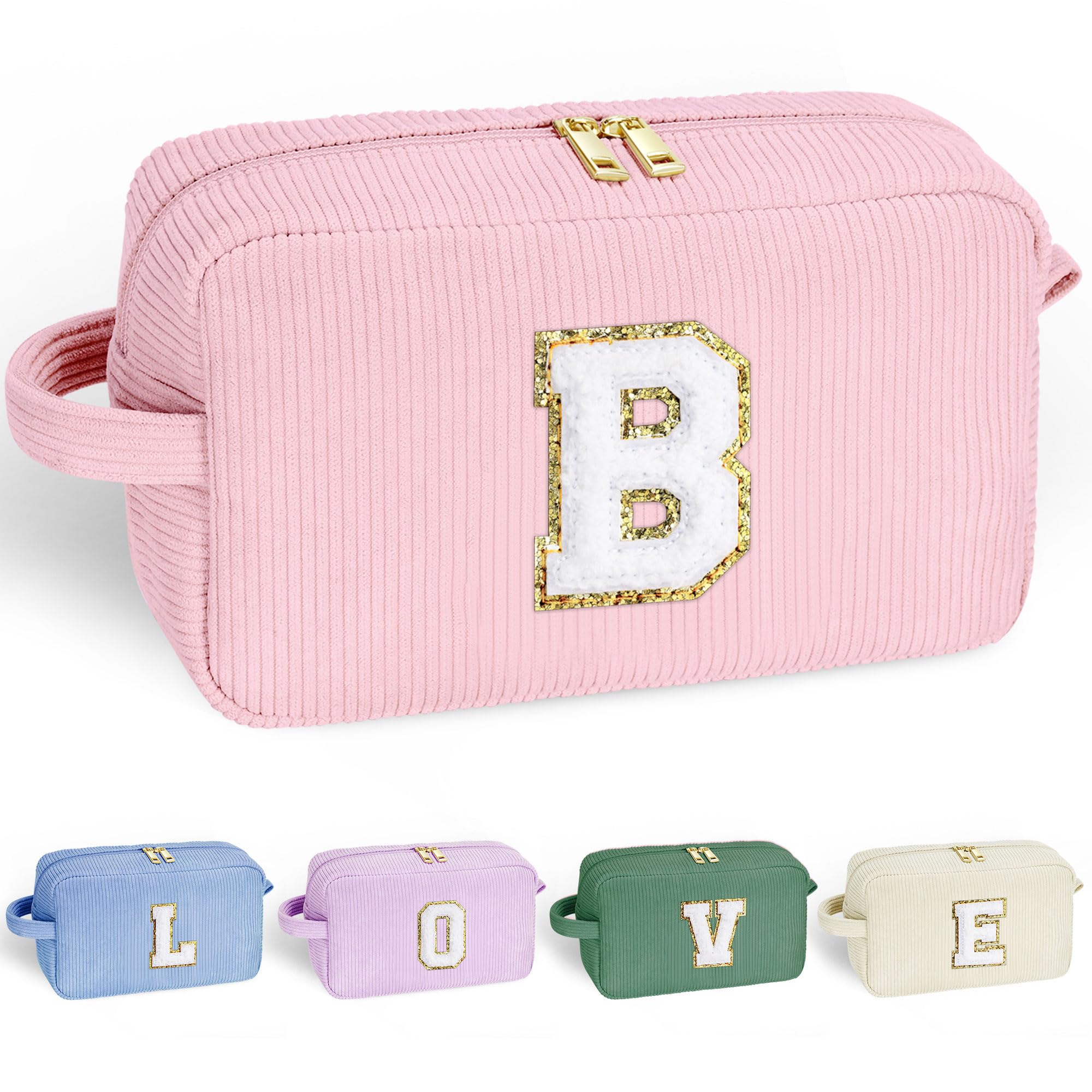 YOOLIFE Makeup Bags for Teen Girls Kid - 4 5 6 7 8 9 10 11 12 Year Old Girl Birthday Gift | Monogram Cute Makeup Bag, Teen Girl Gifts for Daughter, Birthday Gifts for Women Her Girls Pink Letter A