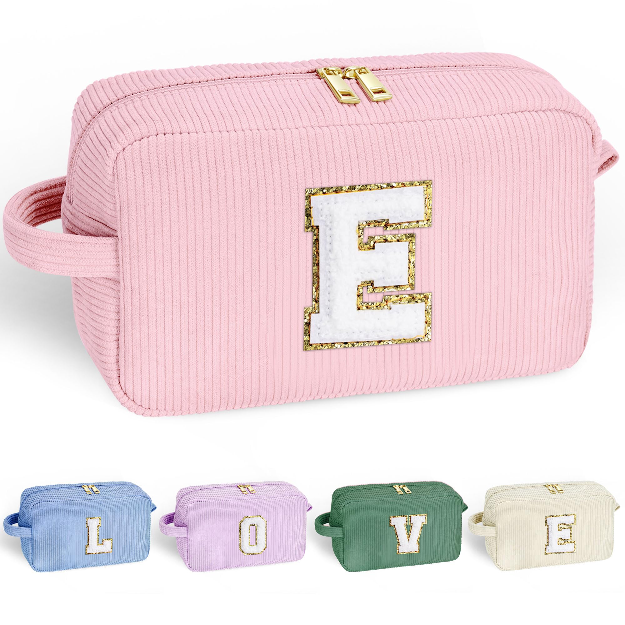 YOOLIFE Makeup Bags for Teen Girls Kid - 4 5 6 7 8 9 10 11 12 Year Old Girl Birthday Gift | Monogram Cute Makeup Bag, Teen Girl Gifts for Daughter, Birthday Gifts for Women Her Girls Pink Letter A