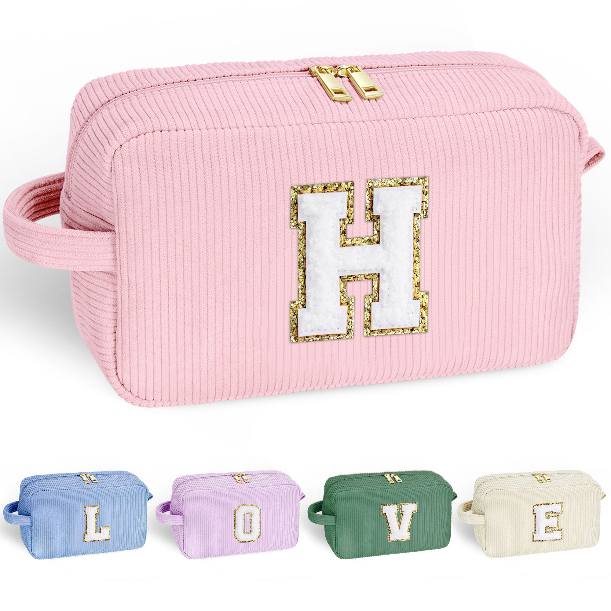 YOOLIFE Makeup Bags for Teen Girls Kid - 4 5 6 7 8 9 10 11 12 Year Old Girl Birthday Gift | Monogram Cute Makeup Bag, Teen Girl Gifts for Daughter, Birthday Gifts for Women Her Girls Pink Letter A