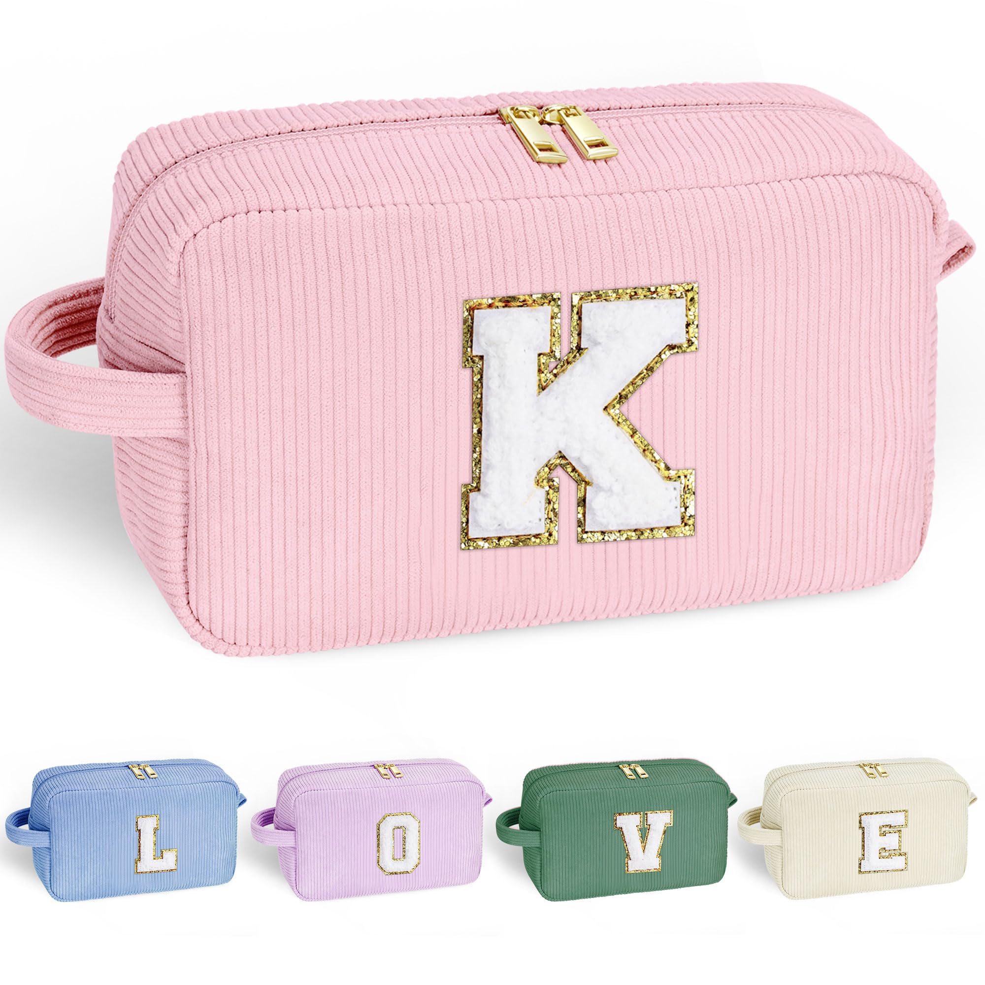 YOOLIFE Makeup Bags for Teen Girls Kid - 4 5 6 7 8 9 10 11 12 Year Old Girl Birthday Gift | Monogram Cute Makeup Bag, Teen Girl Gifts for Daughter, Birthday Gifts for Women Her Girls Pink Letter A