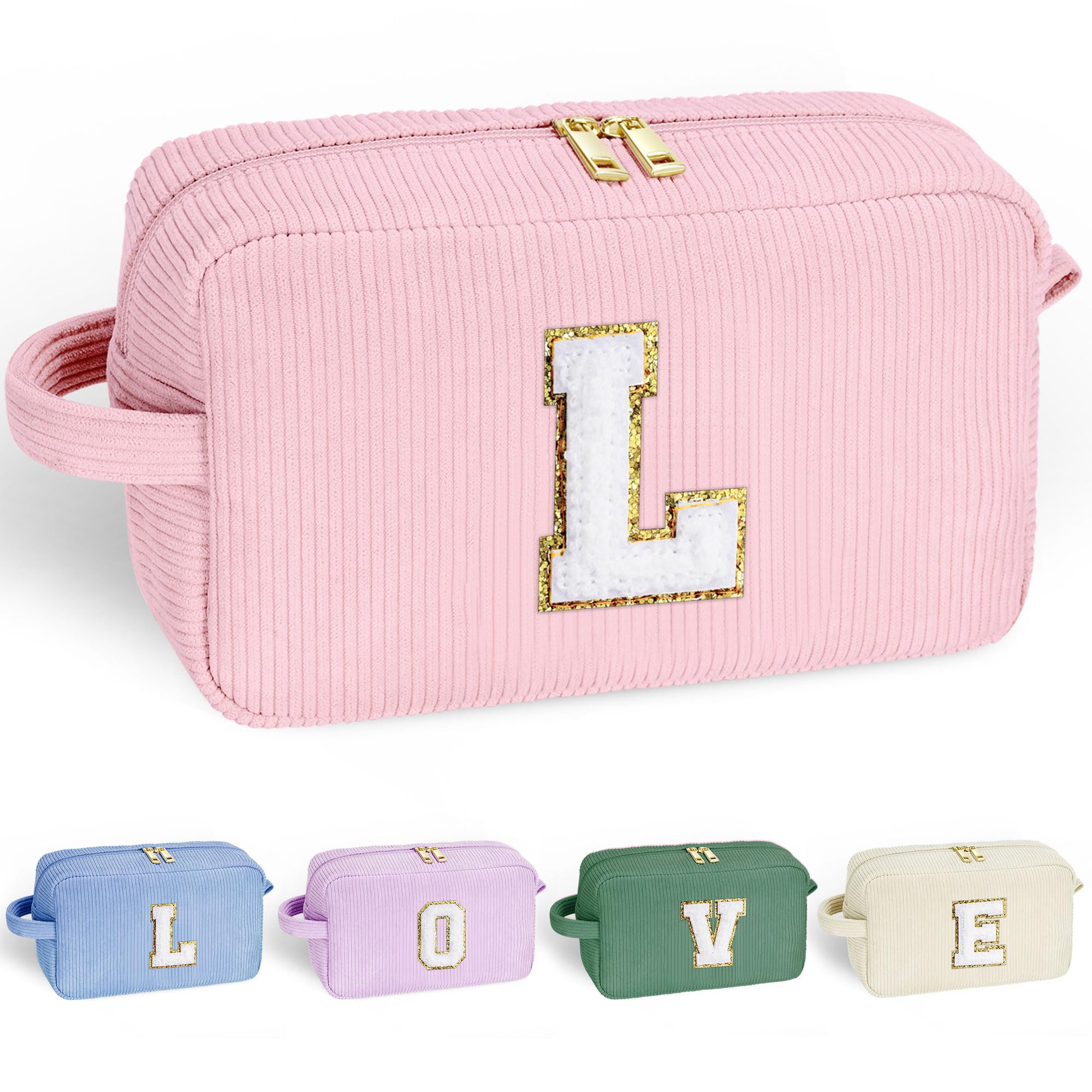 YOOLIFE Makeup Bags for Teen Girls Kid - 4 5 6 7 8 9 10 11 12 Year Old Girl Birthday Gift | Monogram Cute Makeup Bag, Teen Girl Gifts for Daughter, Birthday Gifts for Women Her Girls Pink Letter A