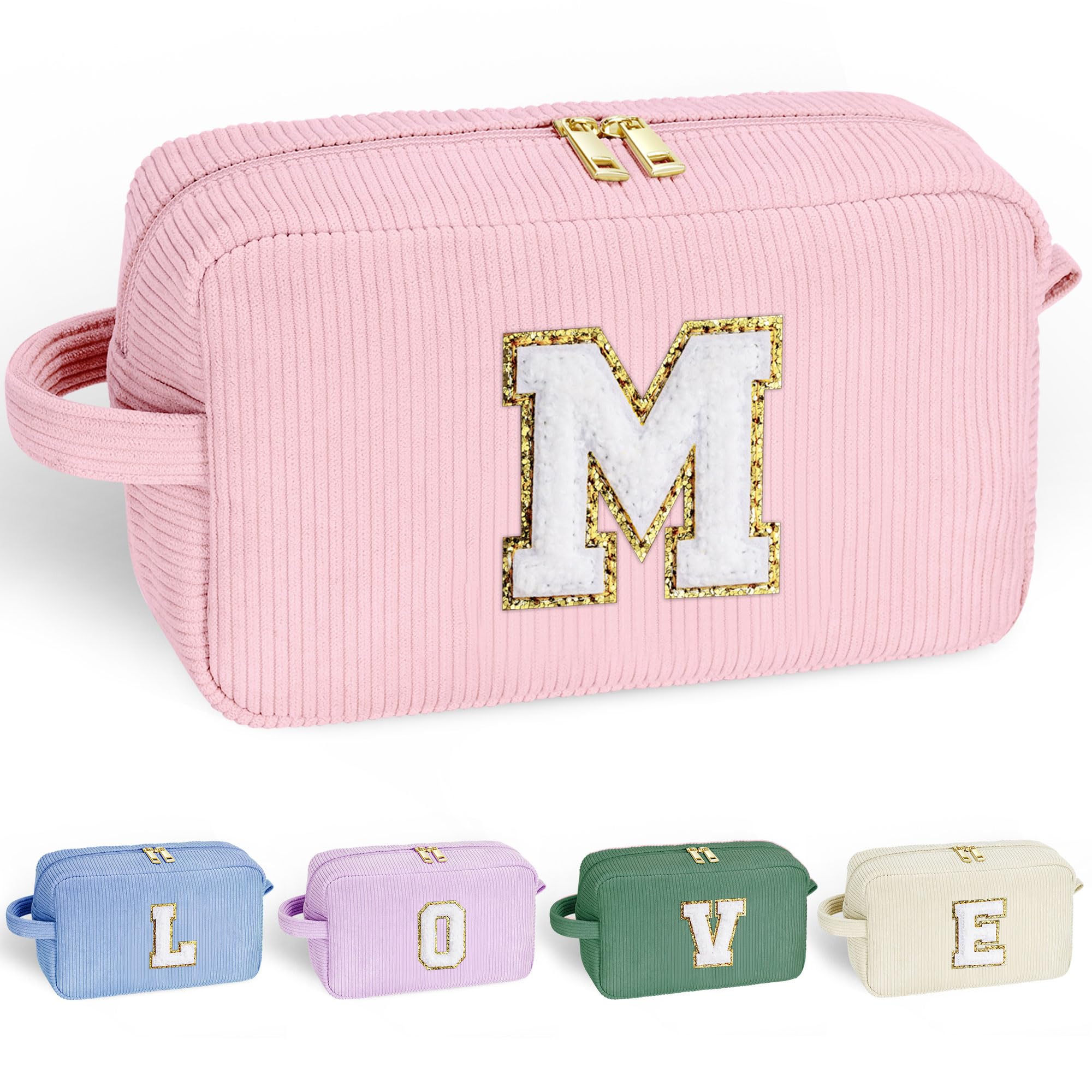 YOOLIFE Makeup Bags for Teen Girls Kid - 4 5 6 7 8 9 10 11 12 Year Old Girl Birthday Gift | Monogram Cute Makeup Bag, Teen Girl Gifts for Daughter, Birthday Gifts for Women Her Girls Pink Letter A
