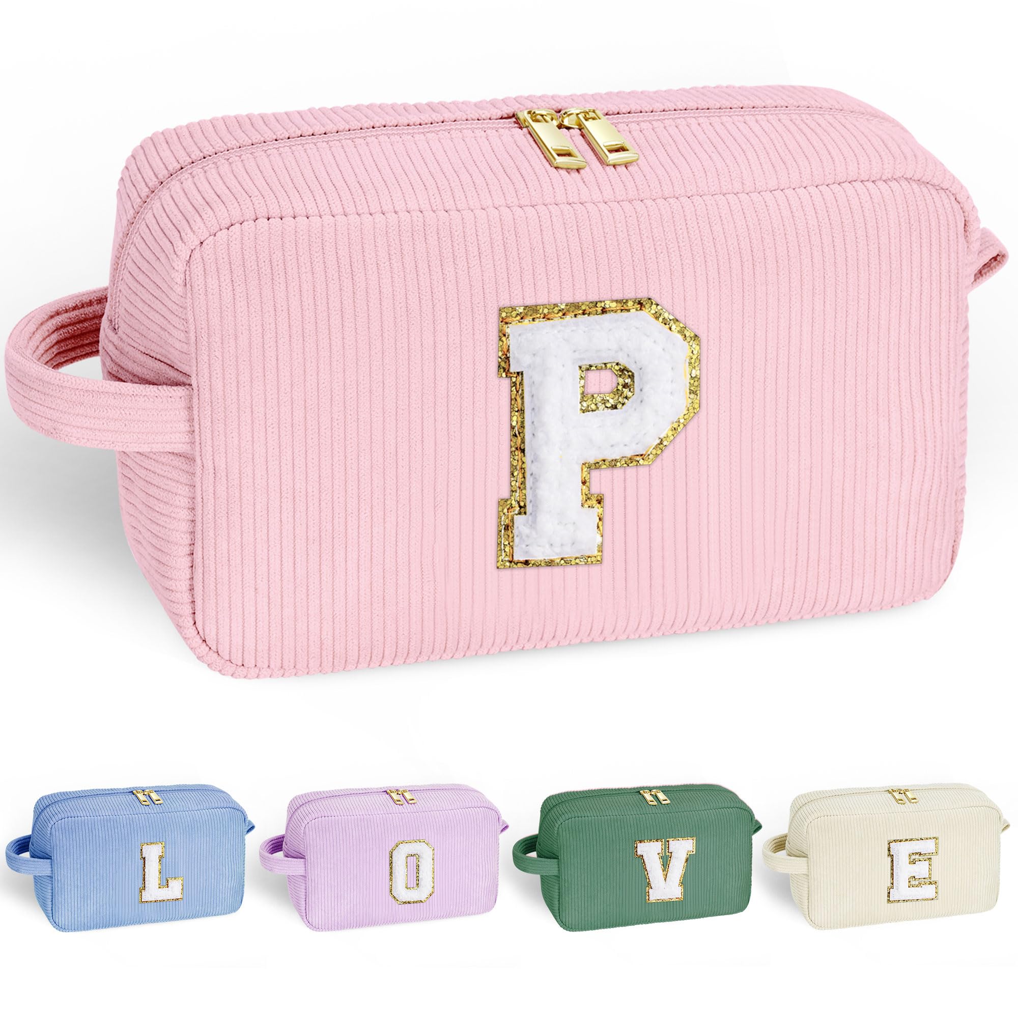 YOOLIFE Makeup Bags for Teen Girls Kid - 4 5 6 7 8 9 10 11 12 Year Old Girl Birthday Gift | Monogram Cute Makeup Bag, Teen Girl Gifts for Daughter, Birthday Gifts for Women Her Girls Pink Letter A