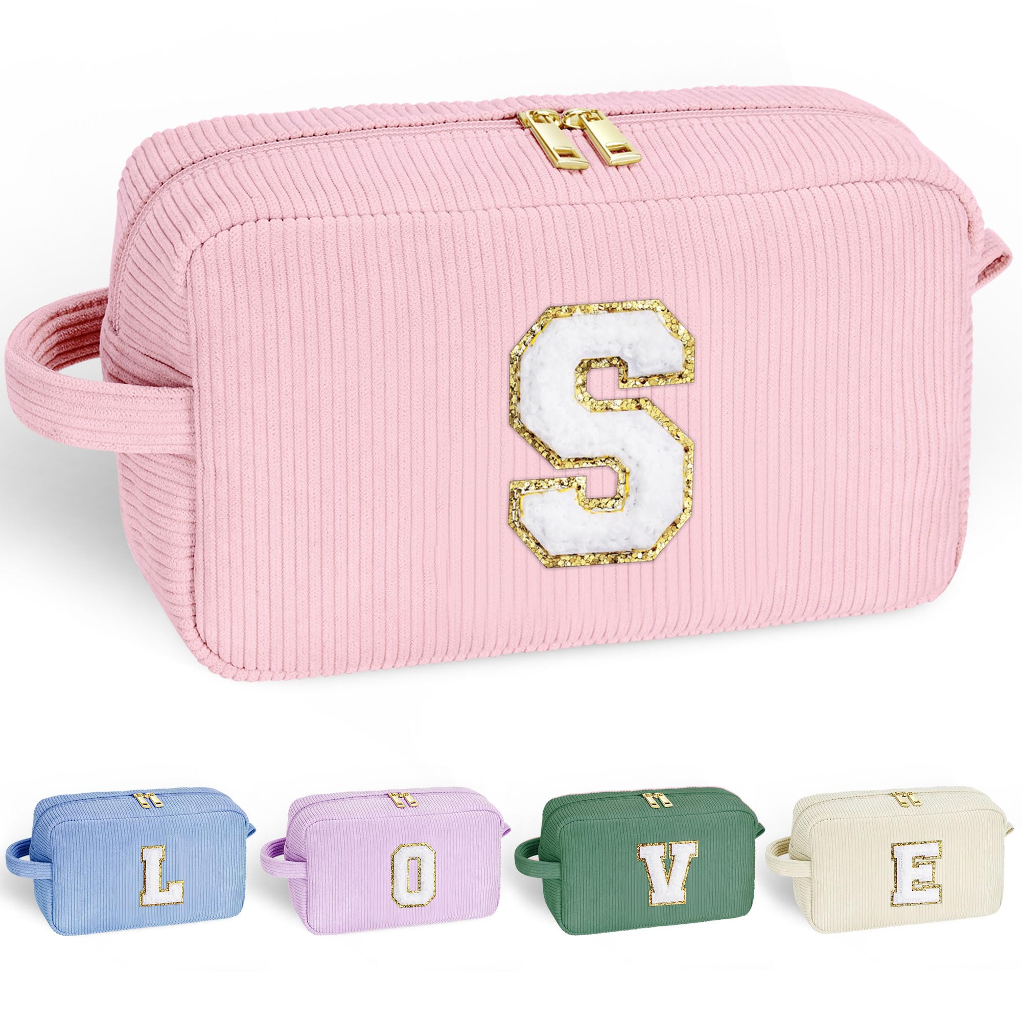 YOOLIFE Makeup Bags for Teen Girls Kid - 4 5 6 7 8 9 10 11 12 Year Old Girl Birthday Gift | Monogram Cute Makeup Bag, Teen Girl Gifts for Daughter, Birthday Gifts for Women Her Girls Pink Letter A