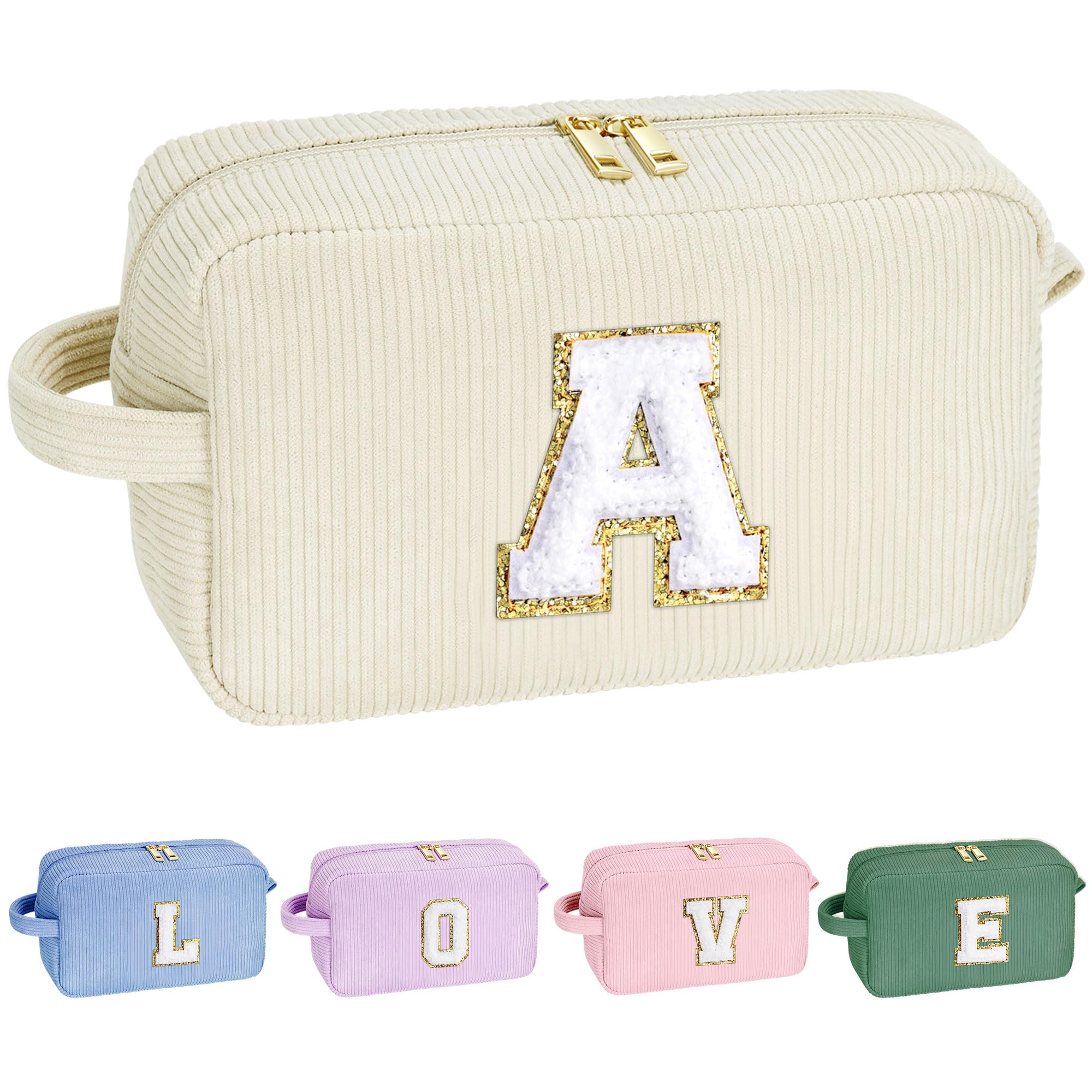 YOOLIFE Makeup Bags for Teen Girls Kid - 4 5 6 7 8 9 10 11 12 Year Old Girl Birthday Gift | Monogram Cute Makeup Bag, Teen Girl Gifts for Daughter, Birthday Gifts for Women Her Girls Pink Letter A